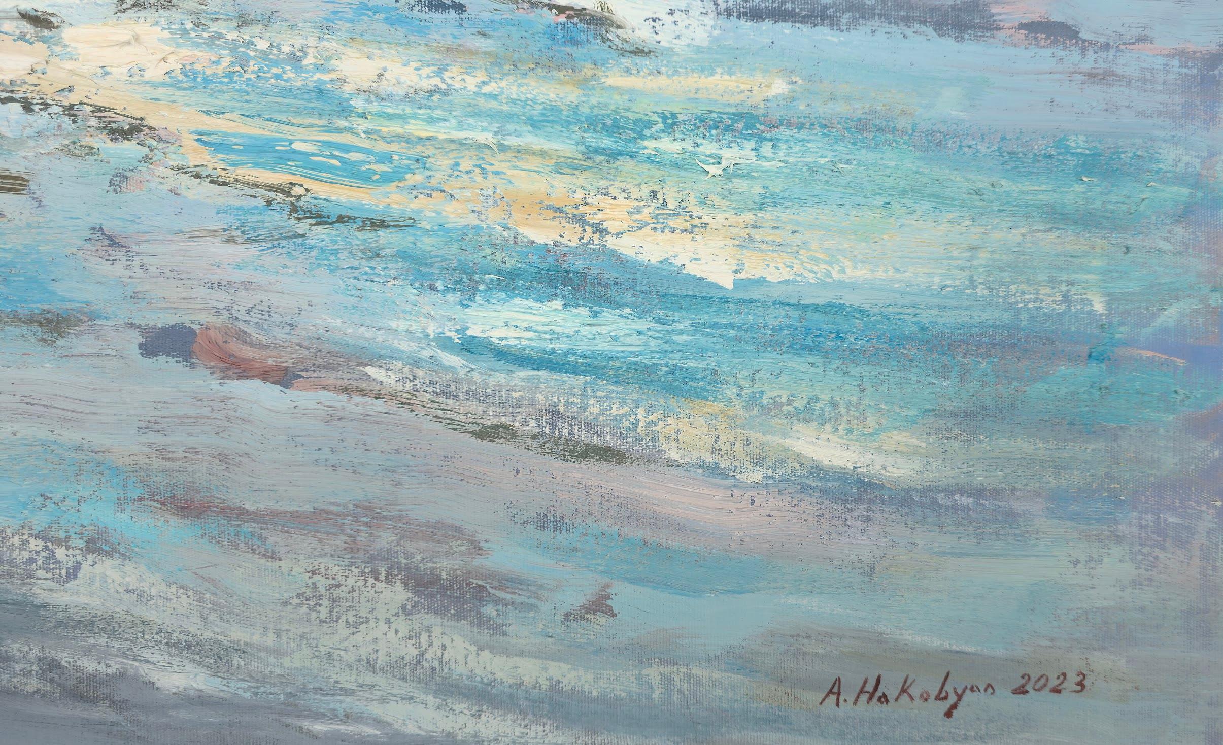 Pleasure of the Sea, Figurative, Coastal, Original oil Painting, One of a Kind For Sale 2