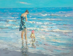 Pleasure of the Sea, Figurative, Coastal, Original oil Painting, One of a Kind