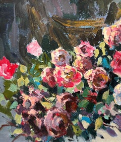 Rosas, Flores, Impresionismo, Pintura al óleo original, Único en su género