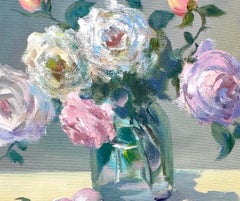 Rosas, Impresionismo, Naturaleza muerta, Pintura al óleo original, Único en su género