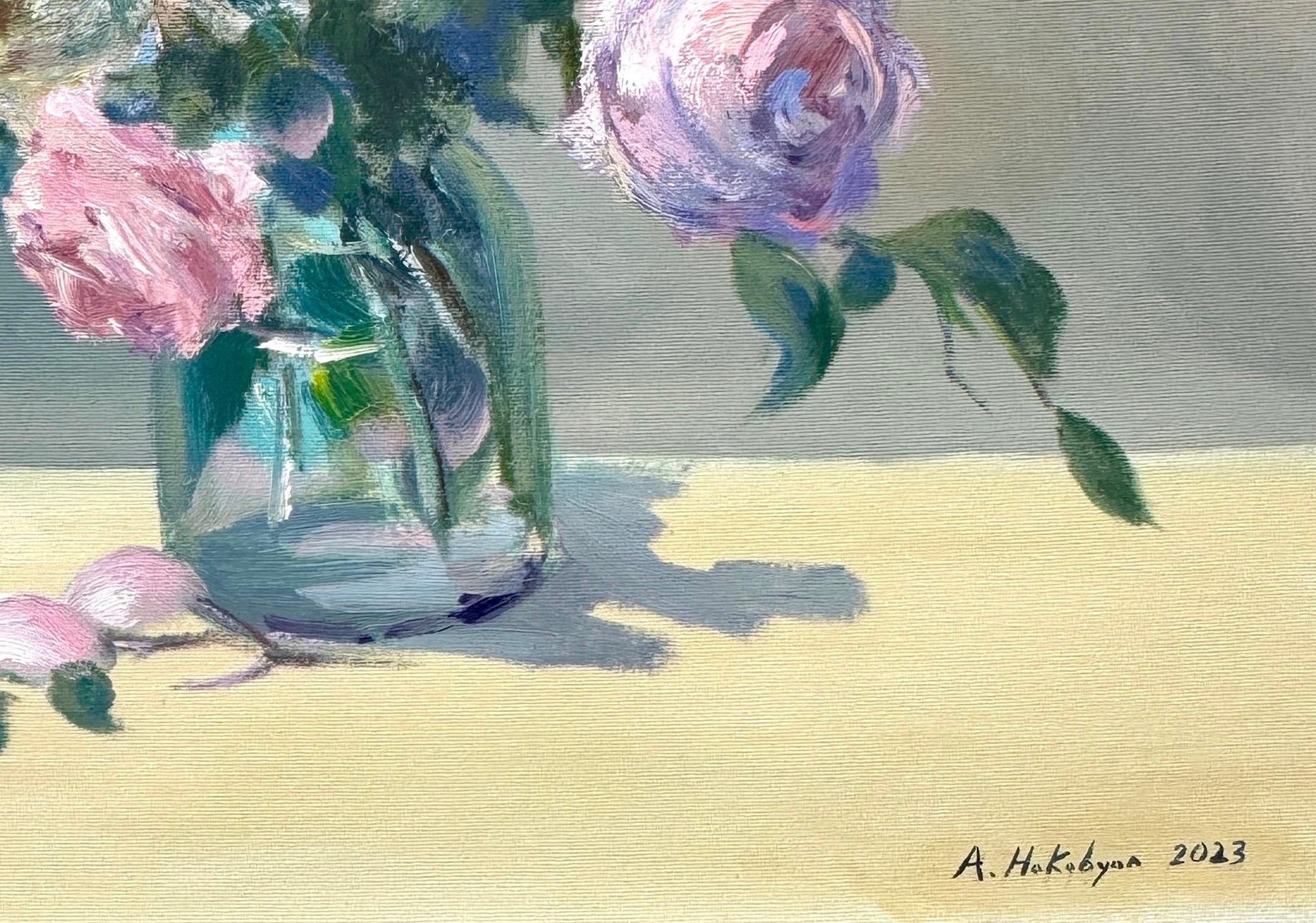 Roses, Impressionismus, Stillleben, Original-Ölgemälde, Unikat (Akademisch), Painting, von Ara H. Hakobyan