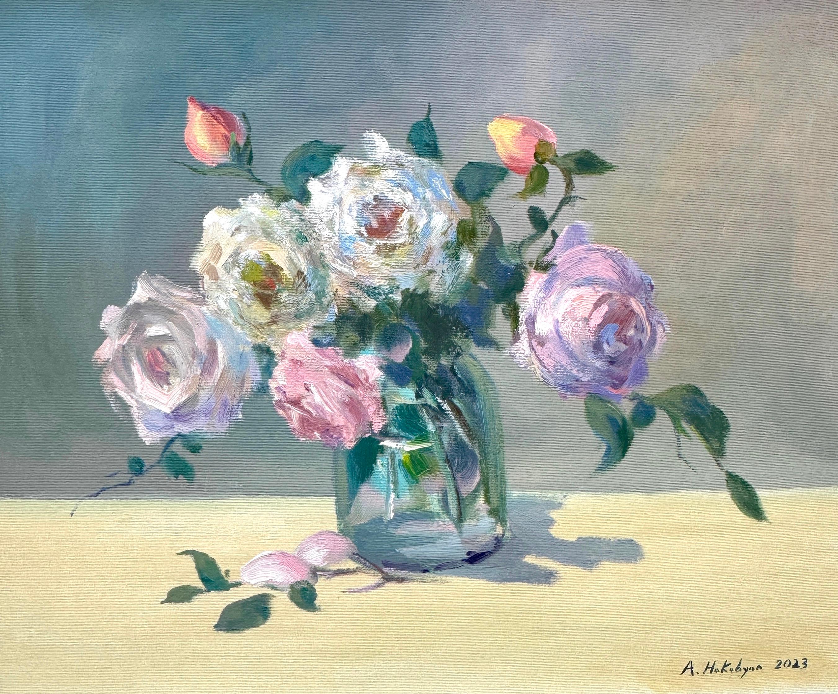 Ara H. Hakobyan Still-Life Painting – Roses, Impressionismus, Stillleben, Original-Ölgemälde, Unikat