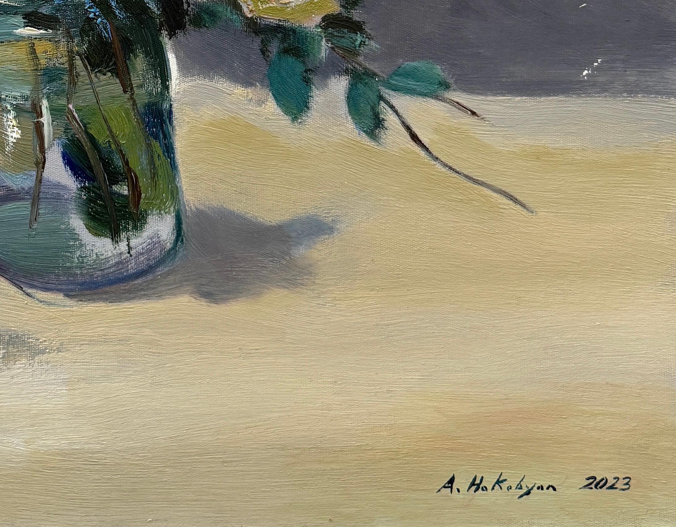 Roses, Stillleben Blumen, Impressionismus, Original-Ölgemälde, Unikat – Painting von Ara H. Hakobyan