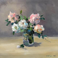 Roses, Stillleben Blumen, Impressionismus, Original-Ölgemälde, Unikat