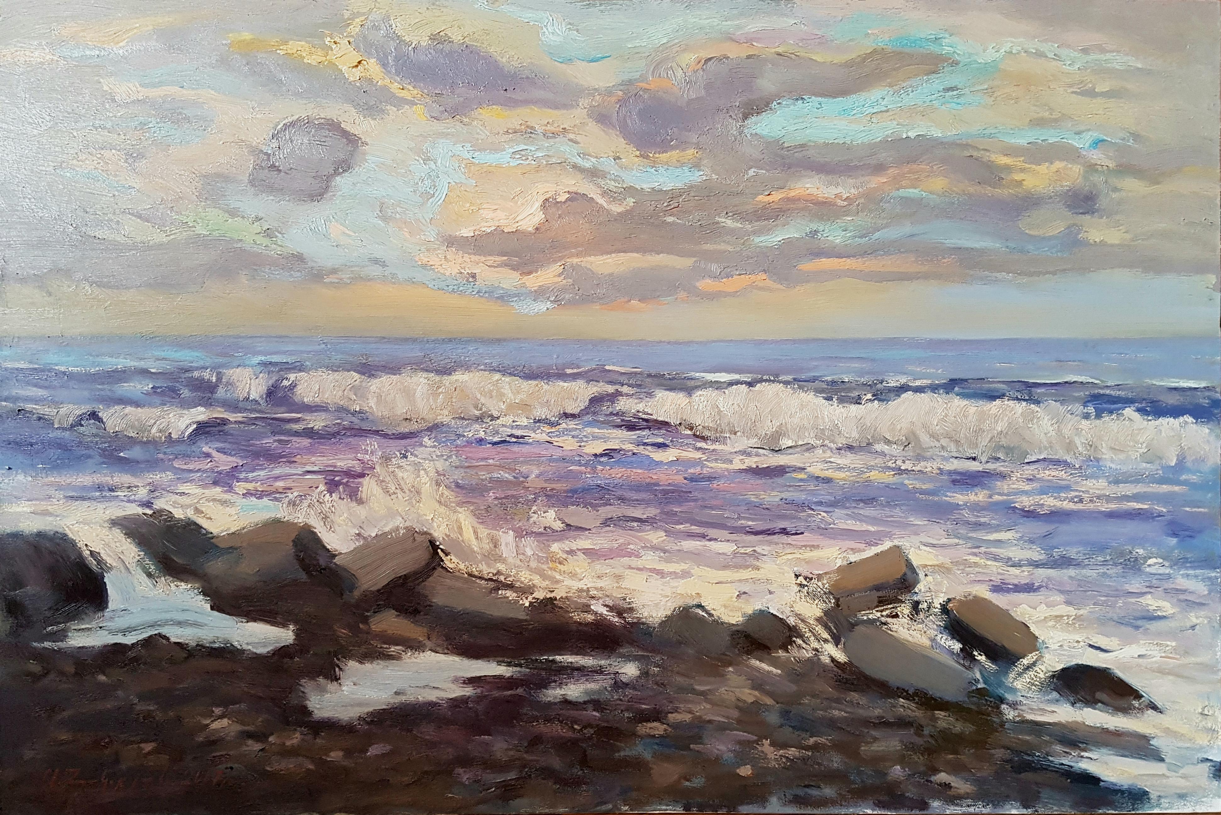 Ara H. Hakobyan Landscape Painting - Seascape, Impressionism, Original oil Painting, One of a Kind