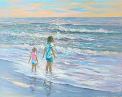 Seashore, Impressionism, Figures, Original oil Painting, One of a Kind