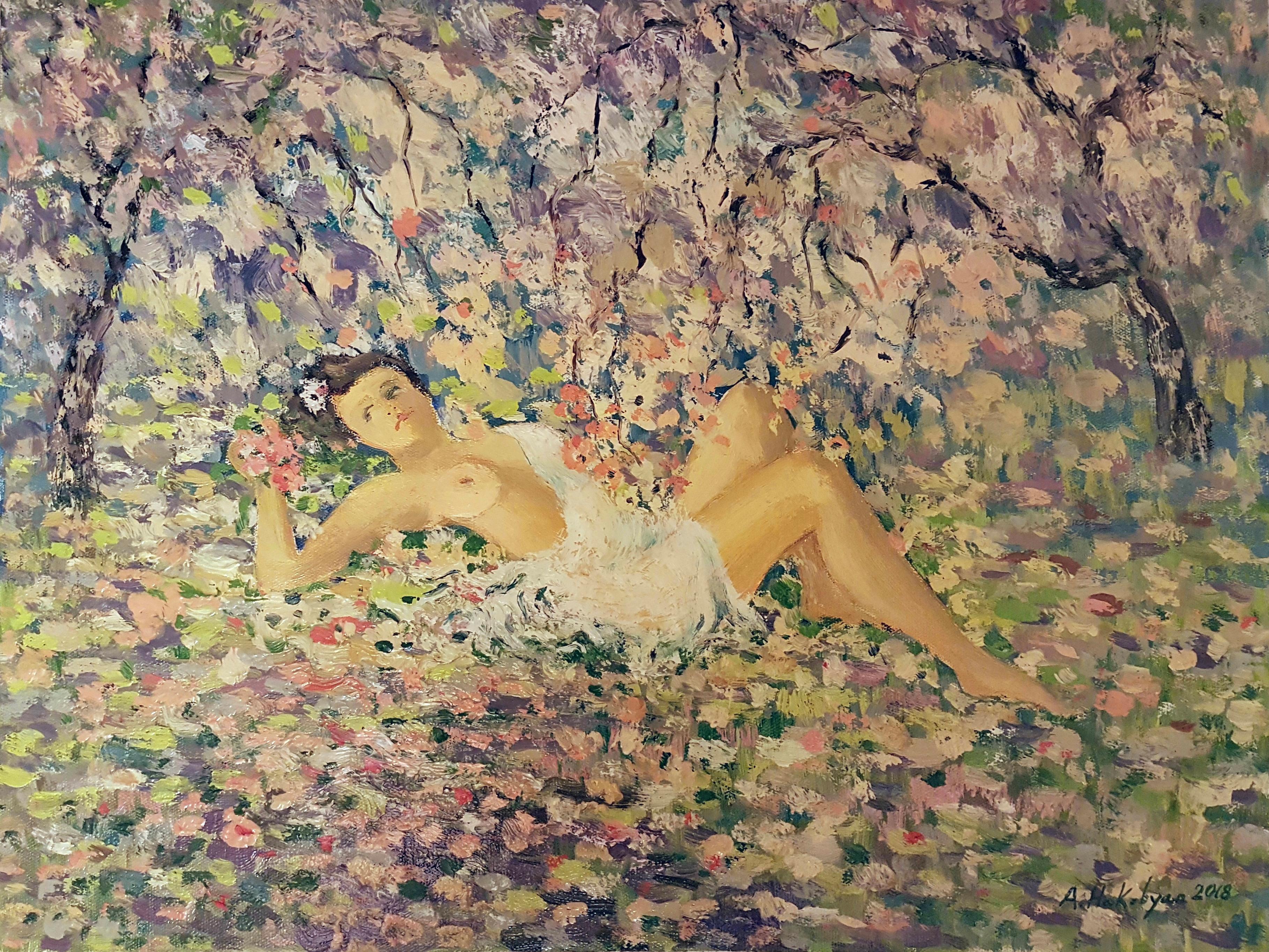 Ara H. Hakobyan Figurative Painting – Spring, Figuratives, Impressionismus, Original-Ölgemälde, Unikat