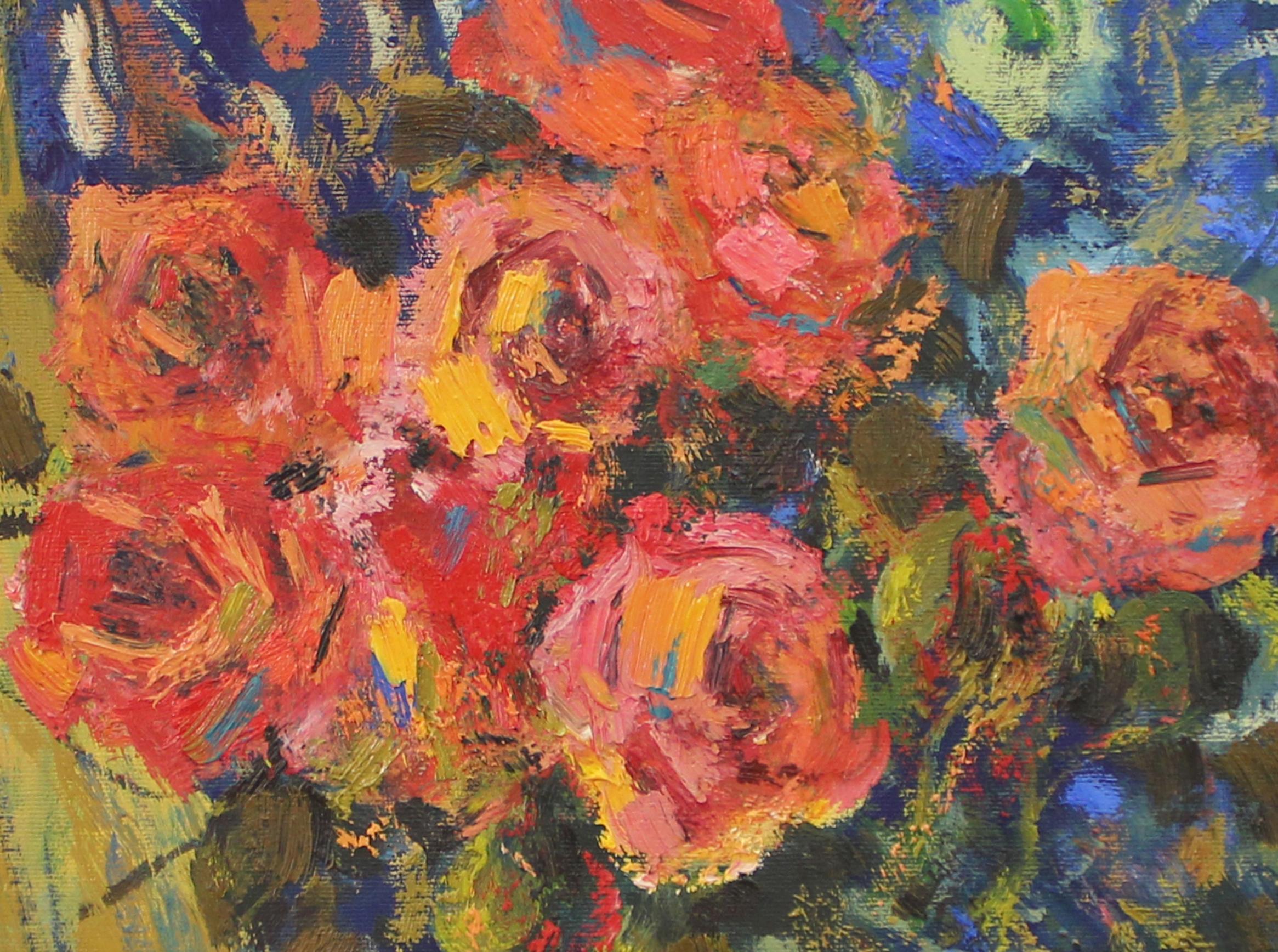 Stillleben in Blau, Blumen, Original-Ölgemälde, Unikat (Akademisch), Painting, von Ara H. Hakobyan