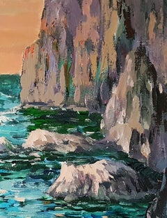 Stony Beach, Impressionismus, Original-Ölgemälde, Unikat