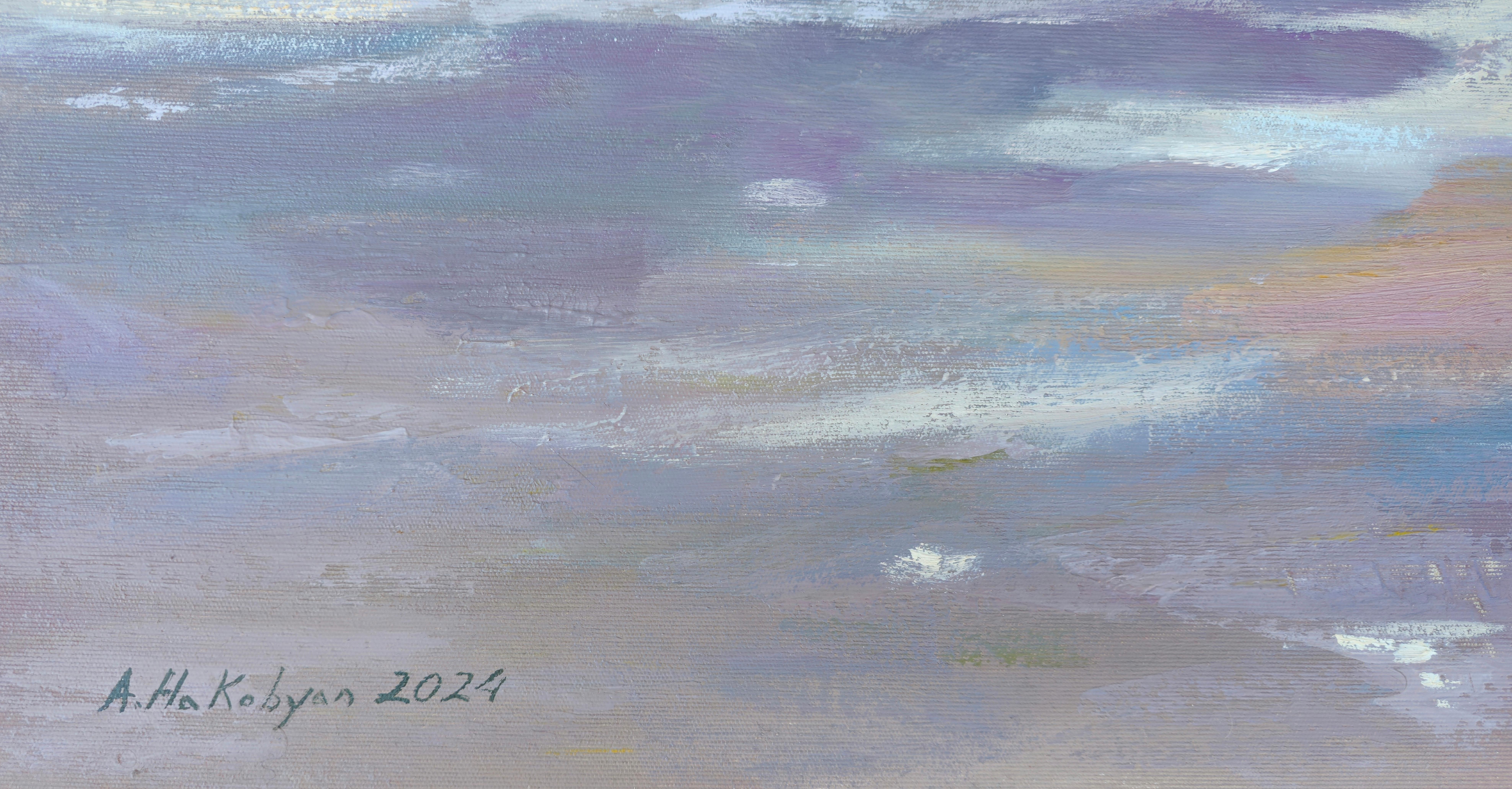 Costa estiva, Impressionismo, Pittura ad olio originale, Pezzo unico - Painting di Ara H. Hakobyan