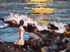 Sunset, Seascape, Original oil Painting, One of a Kind