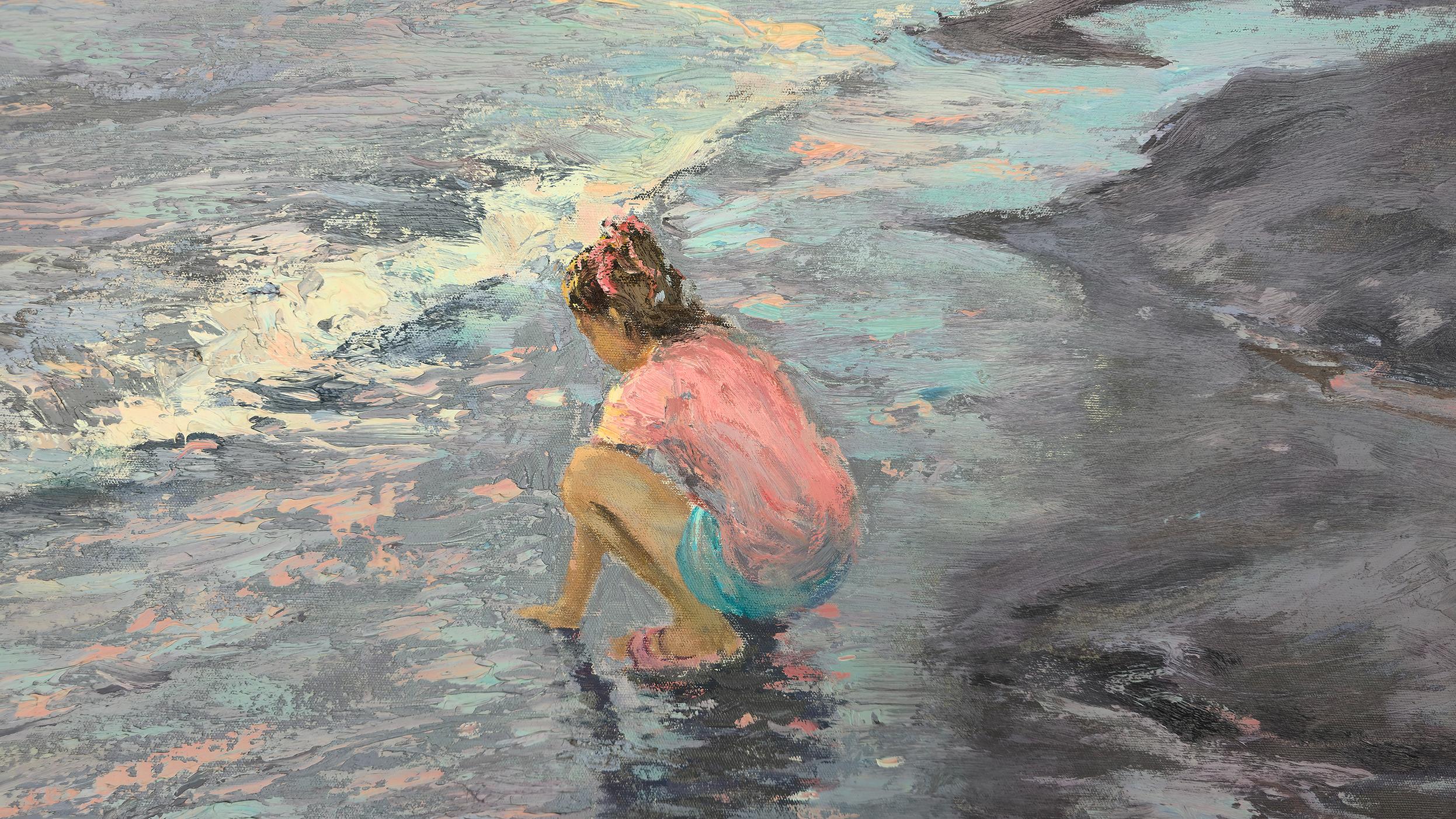 The Girl and the Sea, Figurative, Coastal, Original oil Painting, One of a Kind For Sale 1