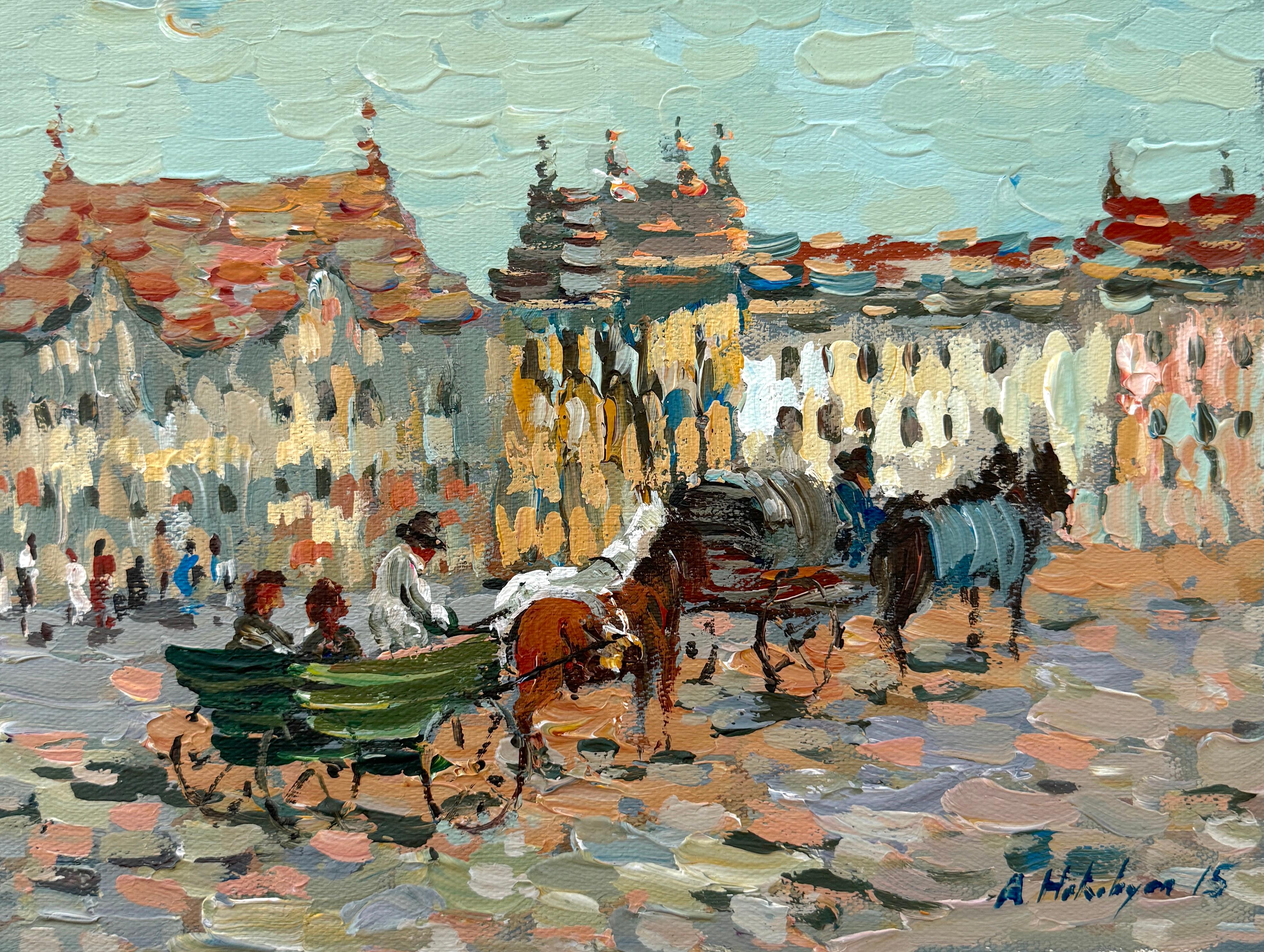 Vienna, impressionnisme, peinture à l'huile originale, unique en son genre, paysage urbain 