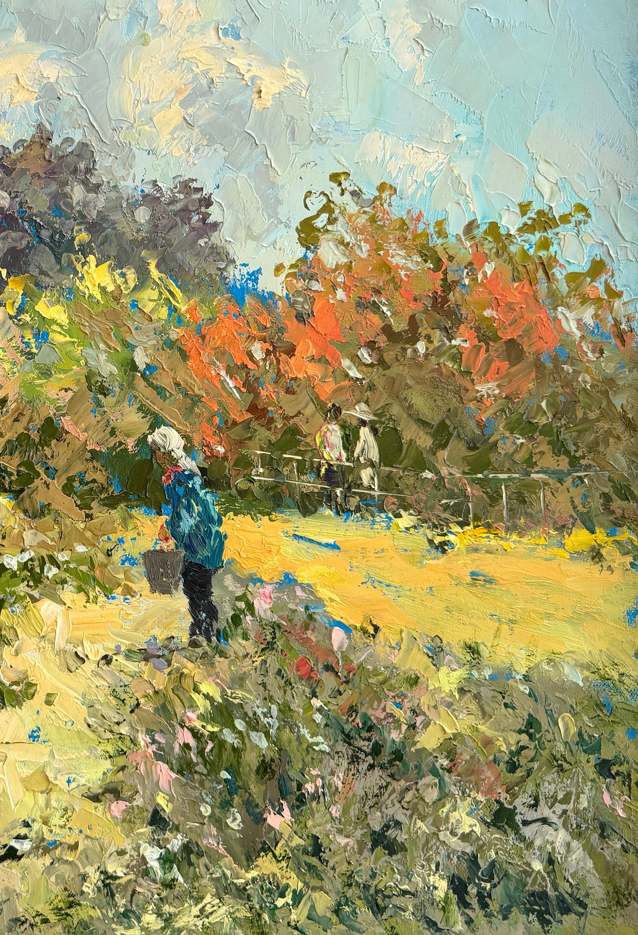 Peinture à l'huile originale, Impressionnisme, automne, Village Road, unique en son genre - Painting de Ara H. Hakobyan