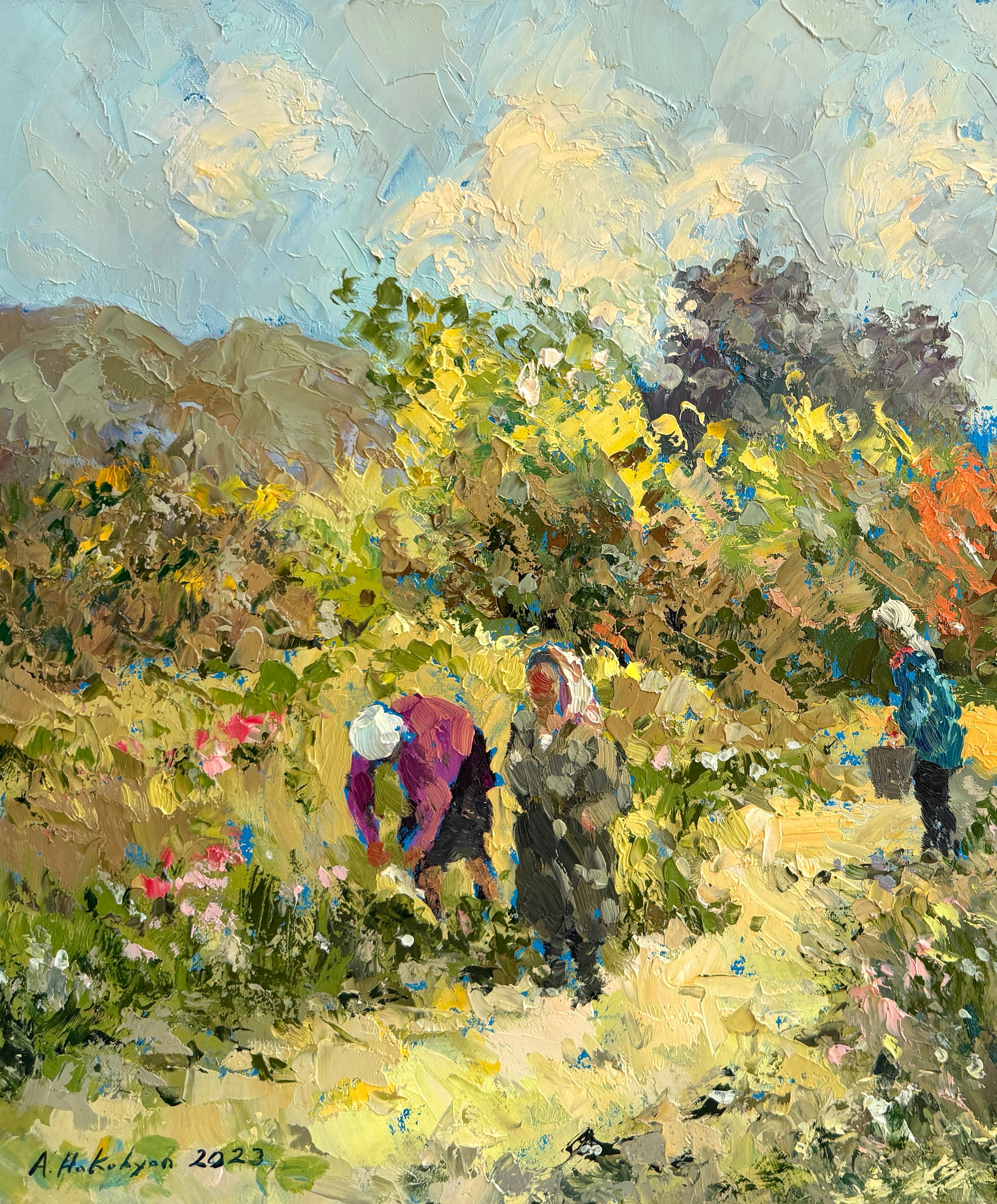 Peinture à l'huile originale, Impressionnisme, automne, Village Road, unique en son genre - Académique Painting par Ara H. Hakobyan