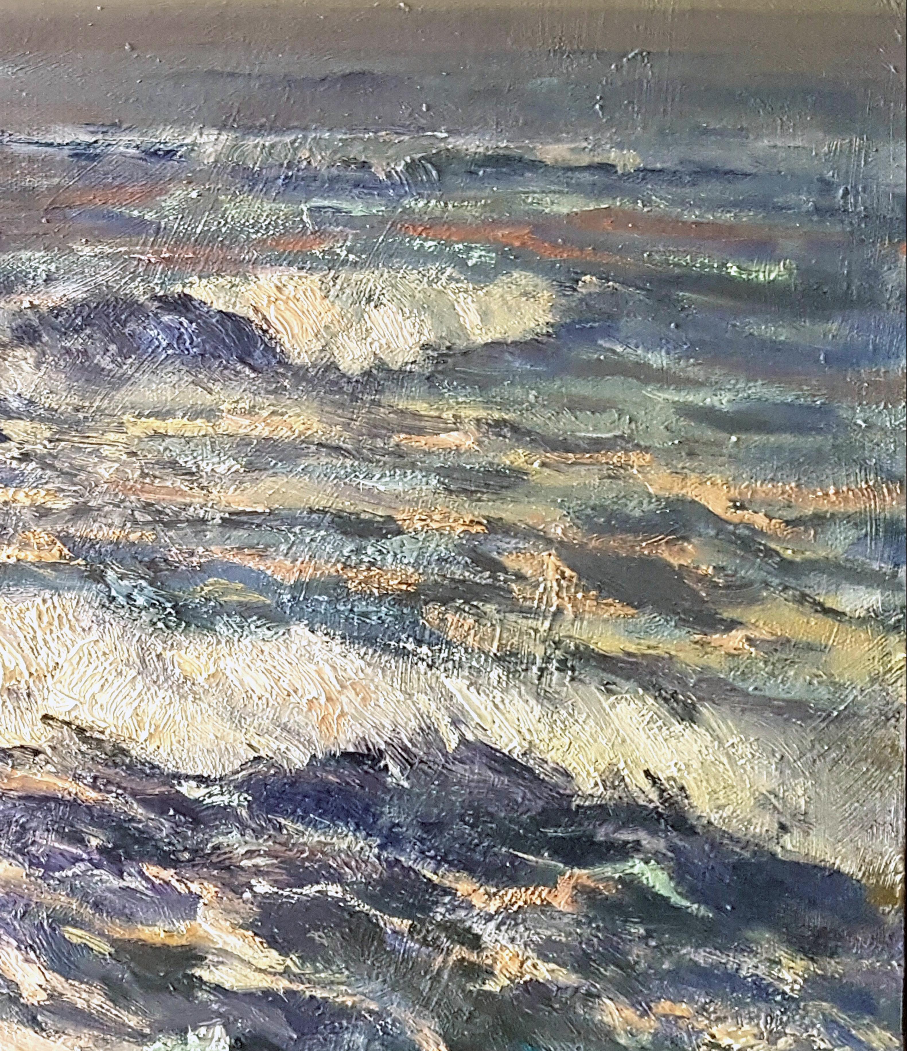 Waves, Seascape, Impressionism, Original oil Painting, One of a Kind - Gray Figurative Painting by Ara H. Hakobyan