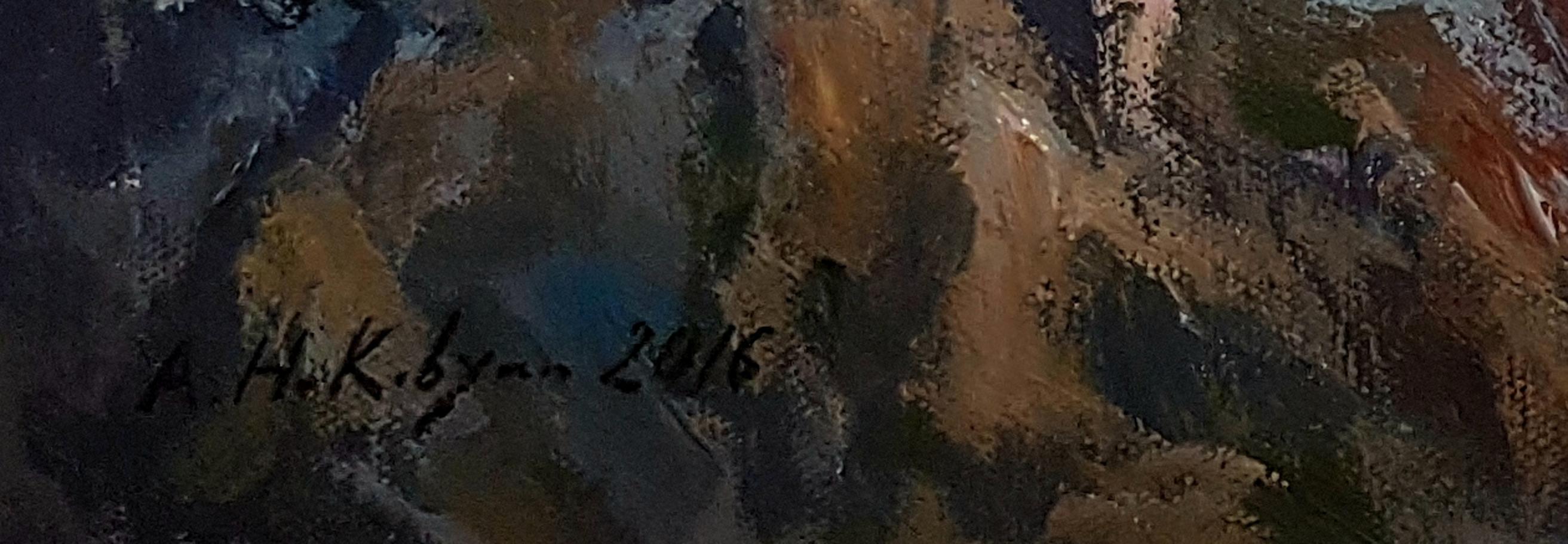 Jeunes personnes sur les rochers, figuratif, peinture originale, unique en son genre - Gris Figurative Painting par Ara H. Hakobyan