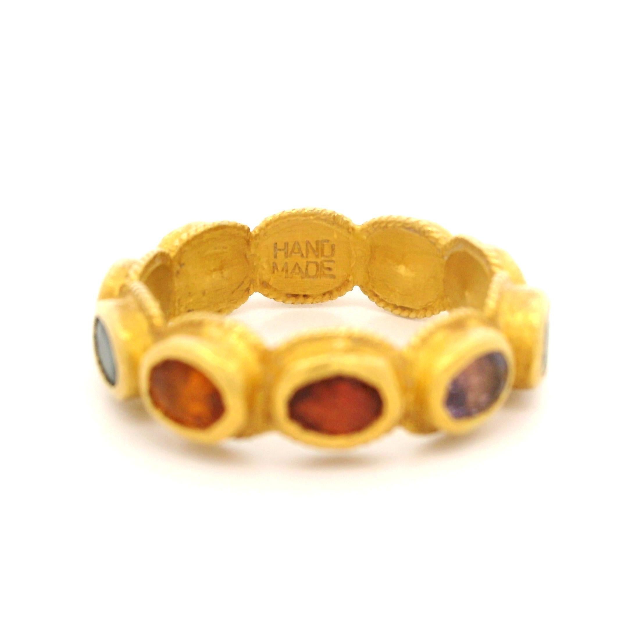 Brilliant Cut ARA Handmade Solid Yellow Gold Multi Color Natural Gemstone Eternity Band Ring