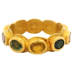 ARA Handmade Solid Yellow Gold Multi Color Natural Gemstone Eternity Band Ring
