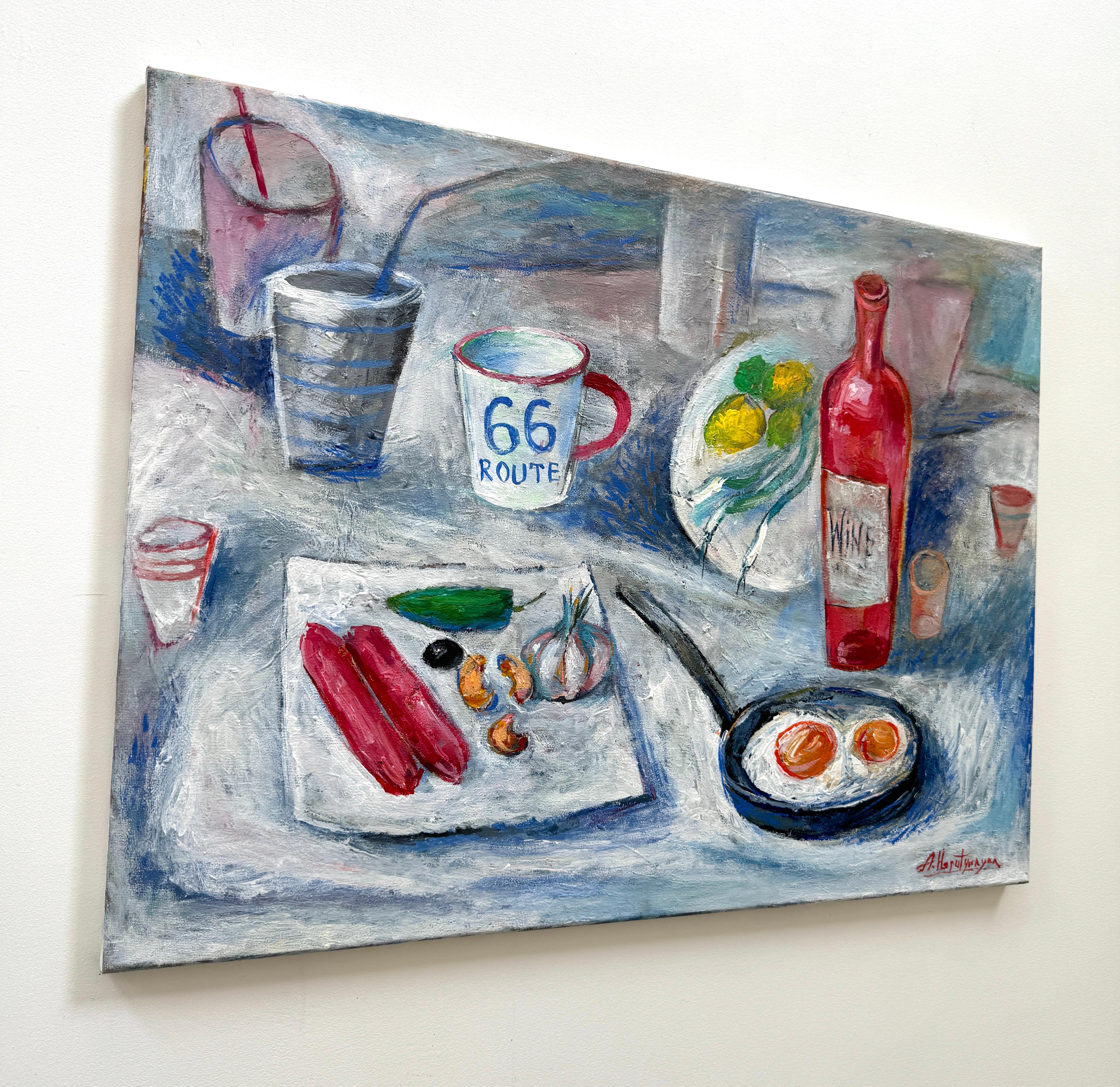 Lunch, Contemporary Art, Original oil Painting, Ready to Hang en vente 1