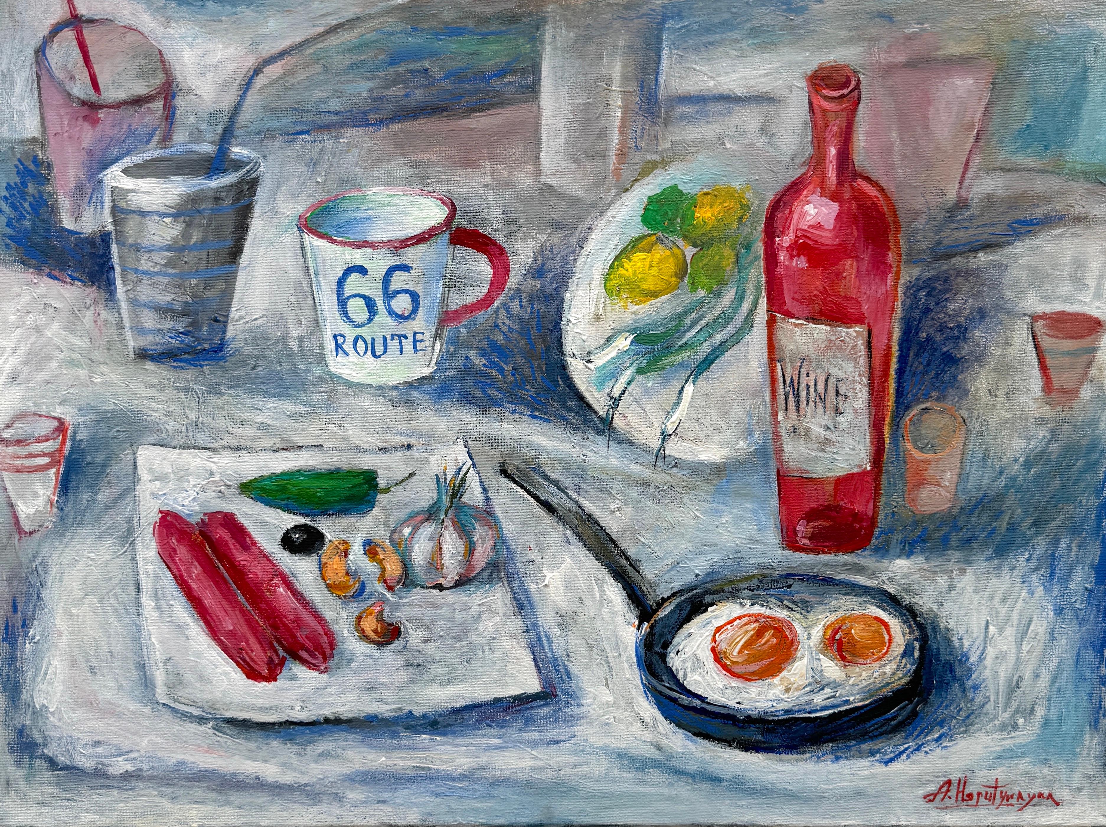 Ara Harutyunyan Still-Life Painting - Lunch, Contemporary Art, Original oil Painting, Ready to Hang