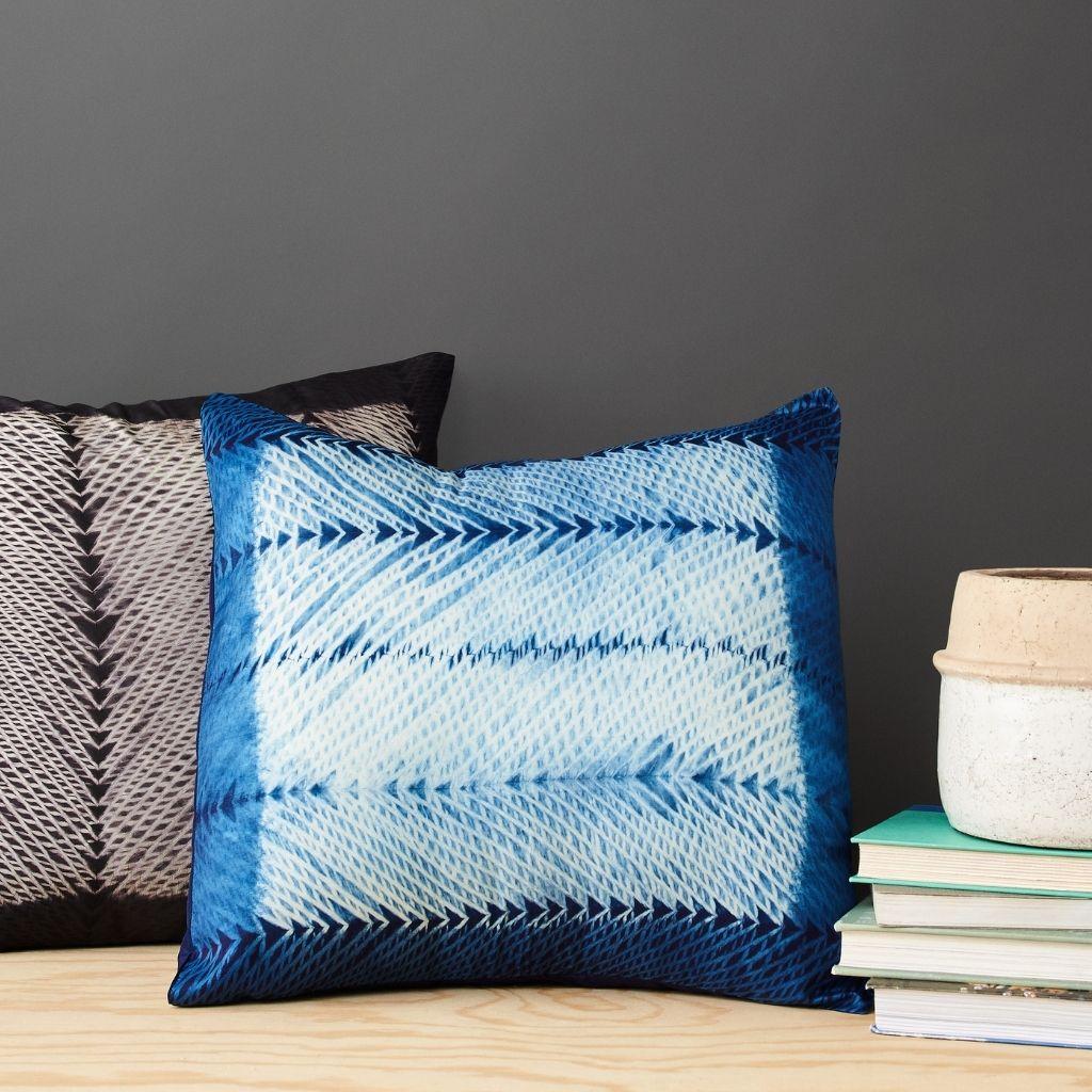 Modern ARA Indigo Shibori Silk Pillow For Sale