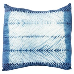 Modern Artisanal Ara Indigo Shibori Print Handcrafted Mulberry Silk Pillow