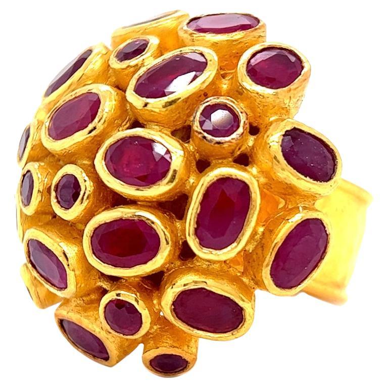 GURHAN 24 Karat Hammered Yellow Gold Ruby Cabochon and Diamond Cocktail ...