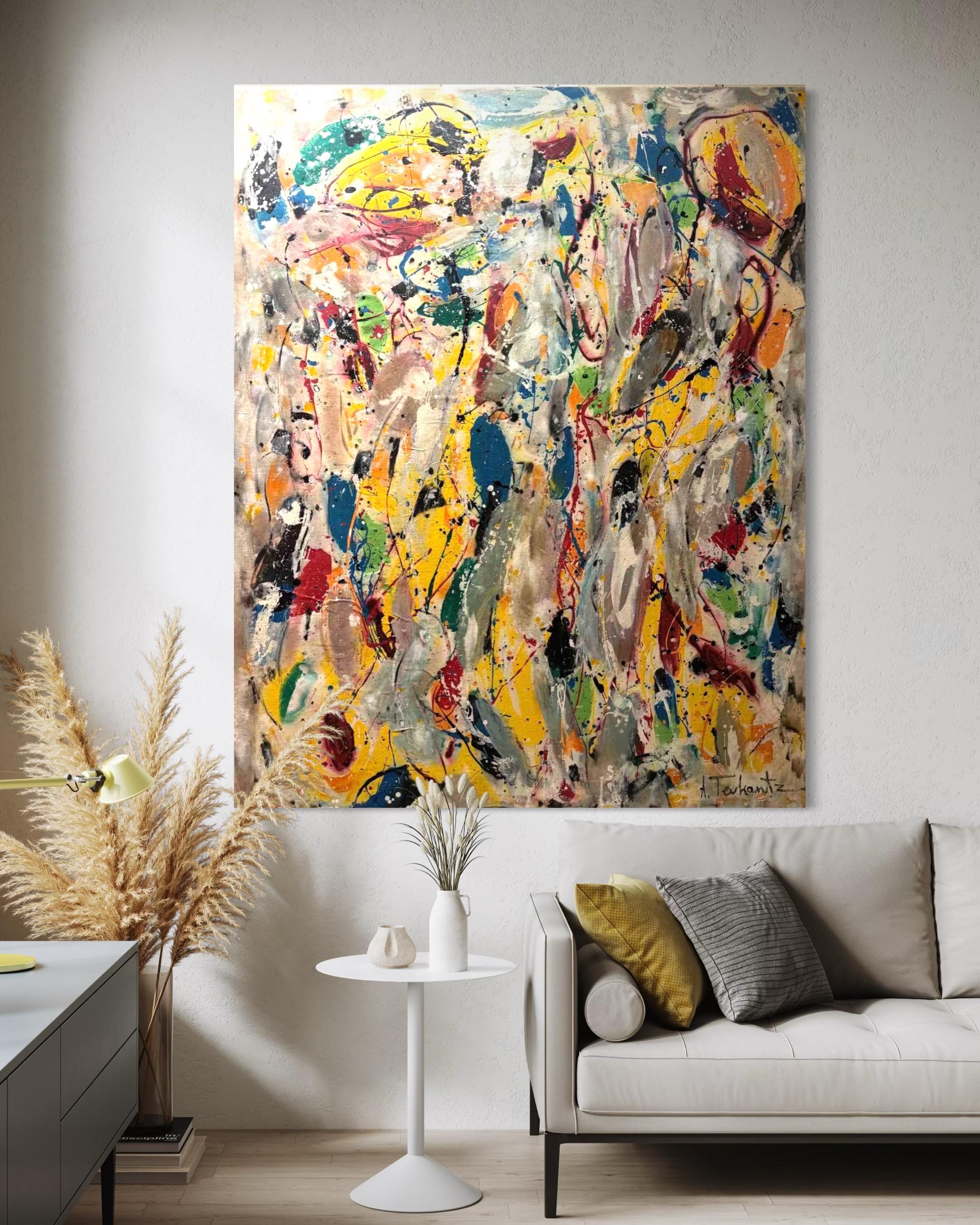 Ritmo del tempo Arte contemporanea Avant Garde Pittura originale pronta da appendere - Painting di Ara Tevkantz