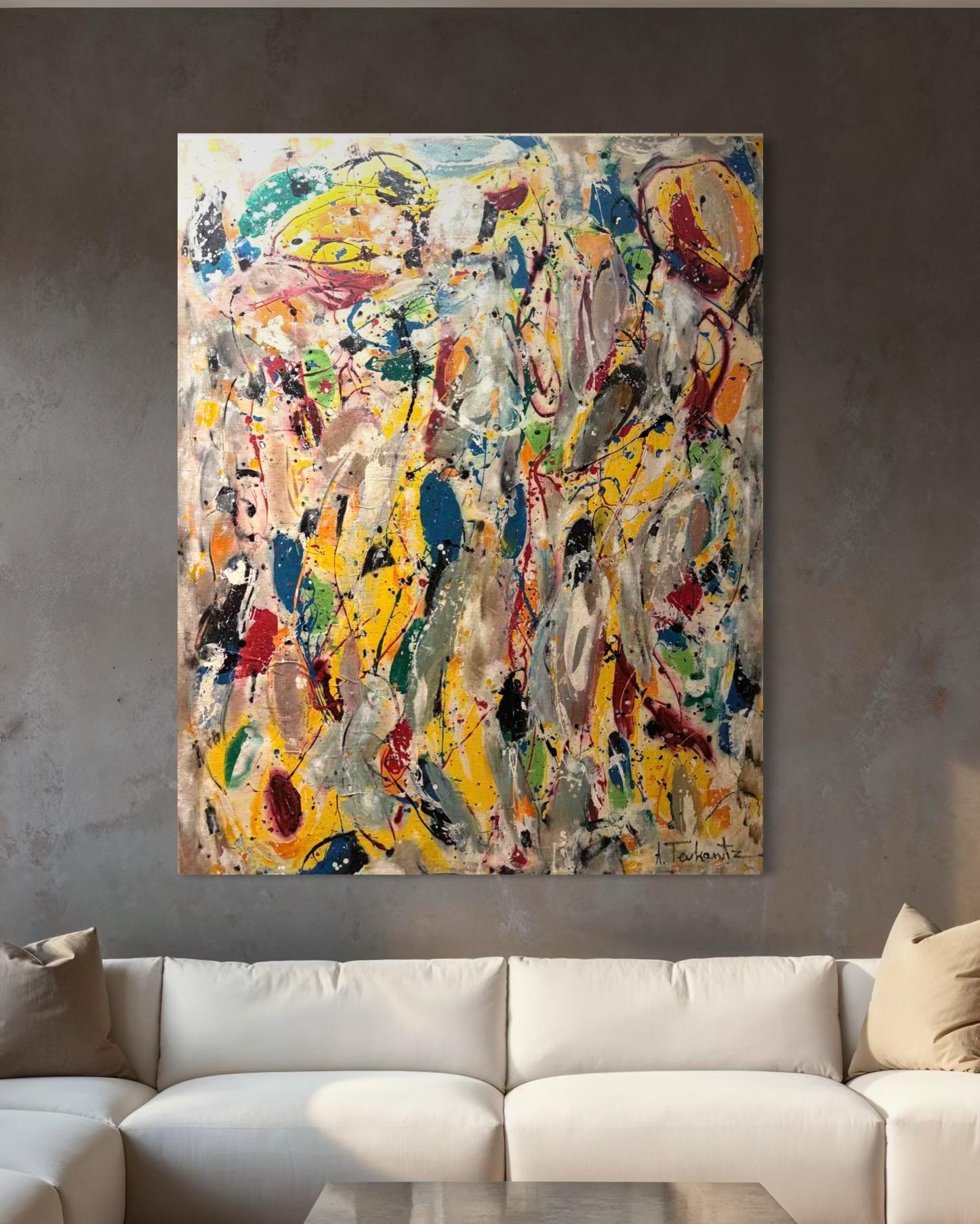 Ritmo del tempo Arte contemporanea Avant Garde Pittura originale pronta da appendere - Abstract Painting Marrone di Ara Tevkantz