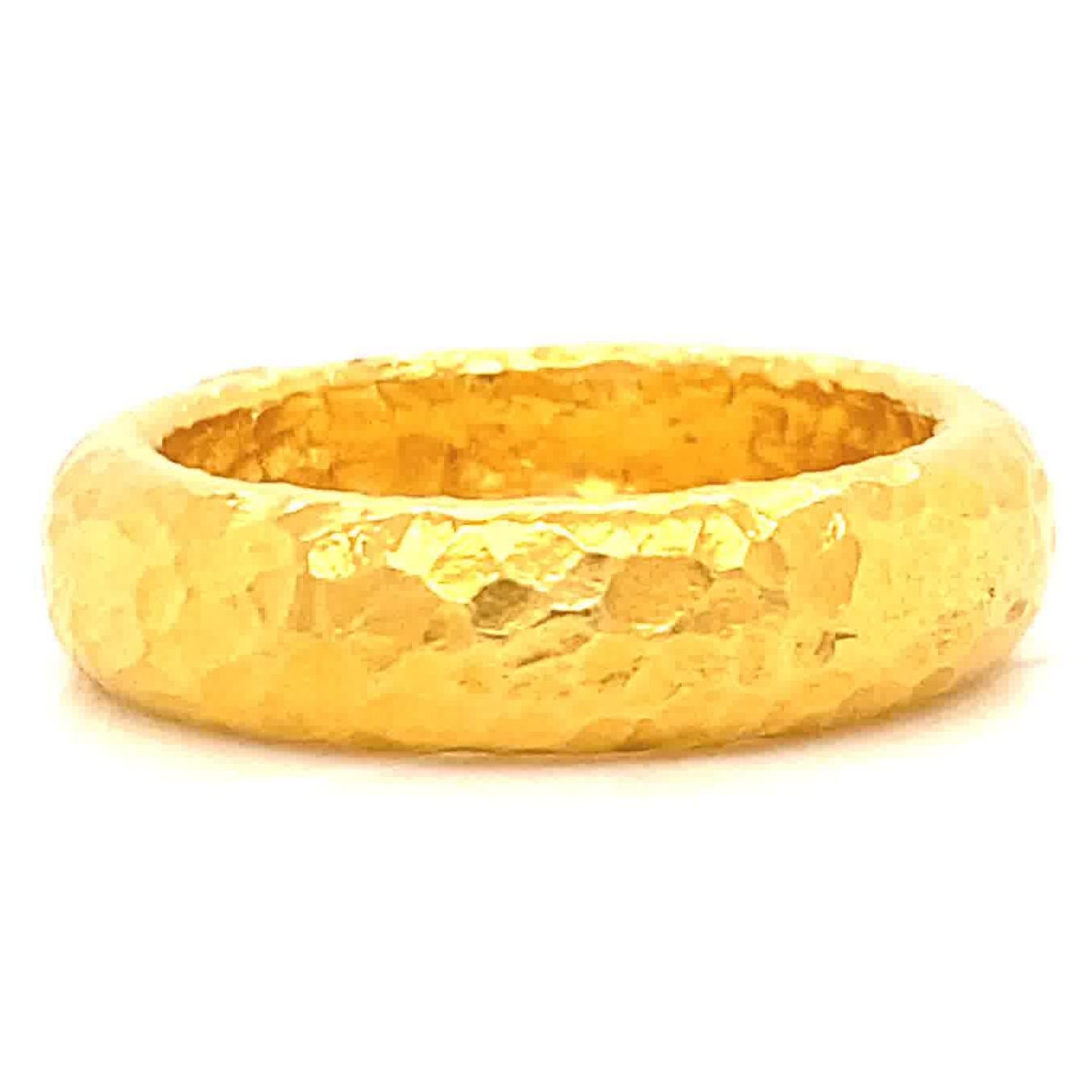 Oval Cut ARA985 Hand Made Sapphire Three Stone 24 Karat Yellow Gold Textured Ring