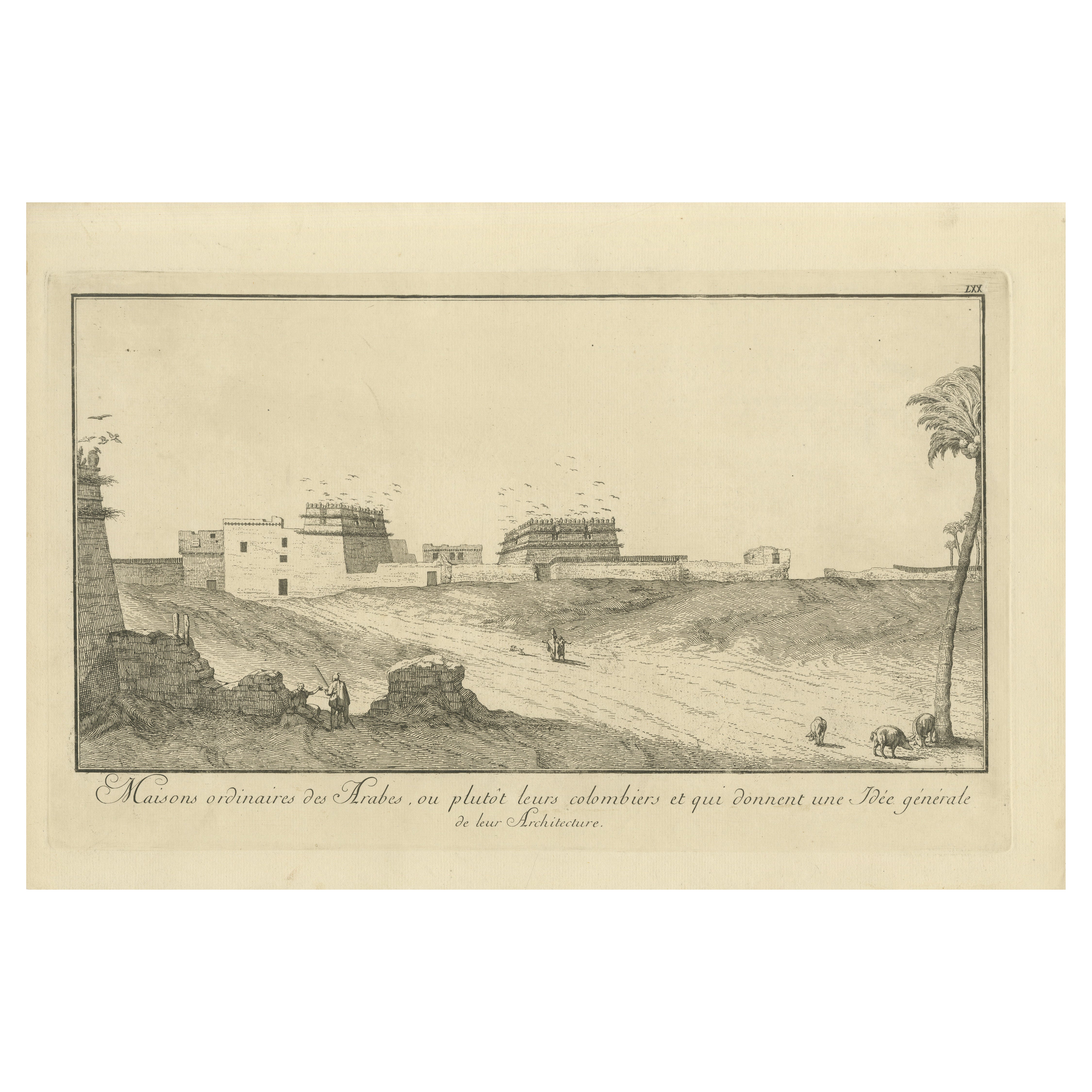 Arab Houses and Pigeon Towers in Egypt – Norden Architectural Engraving, c.1755 For Sale