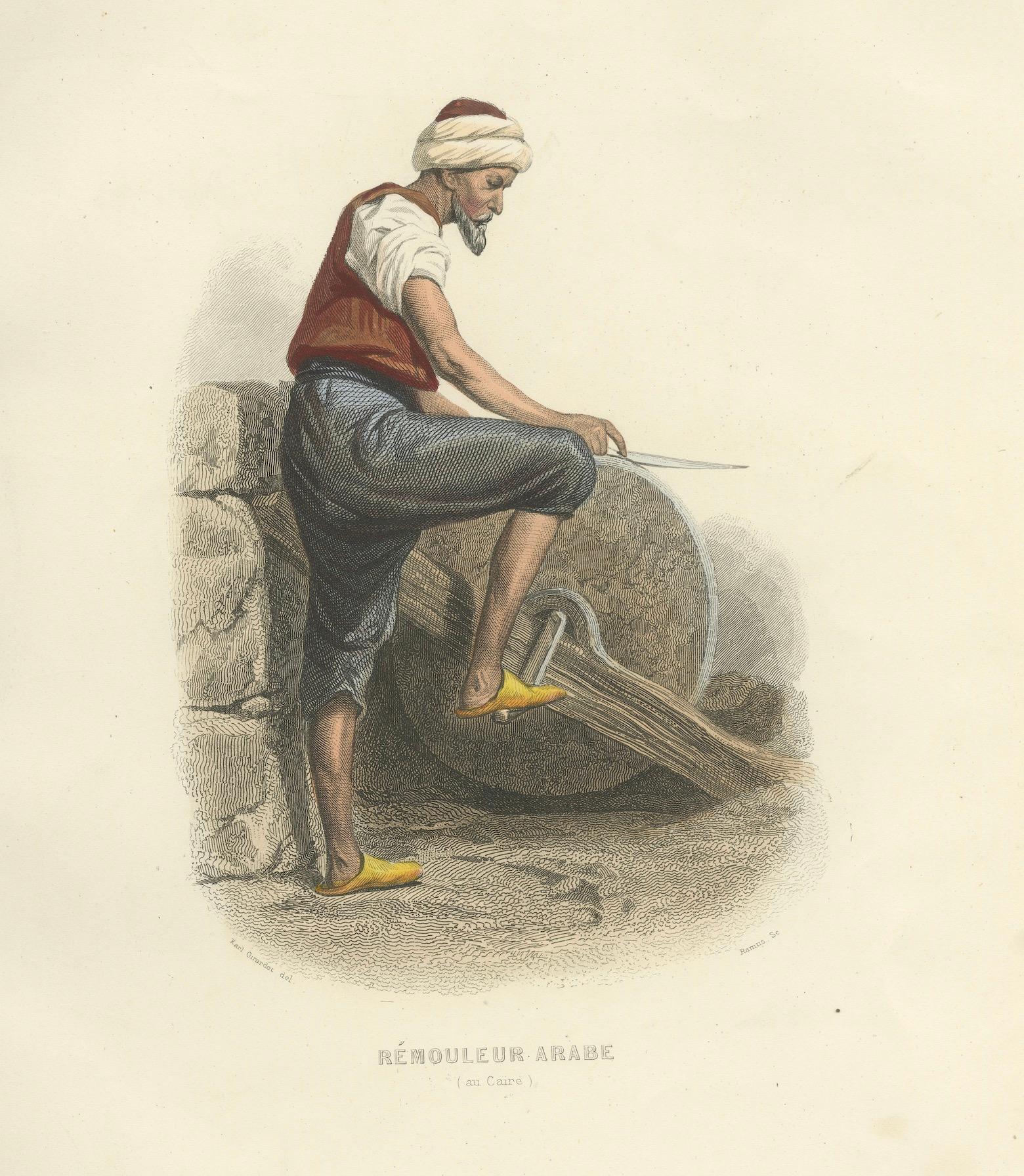 Arabischer Messerschleifer - Kairo Ägypten, Compte Calix Handkolorierter Druck 1853 (Papier) im Angebot