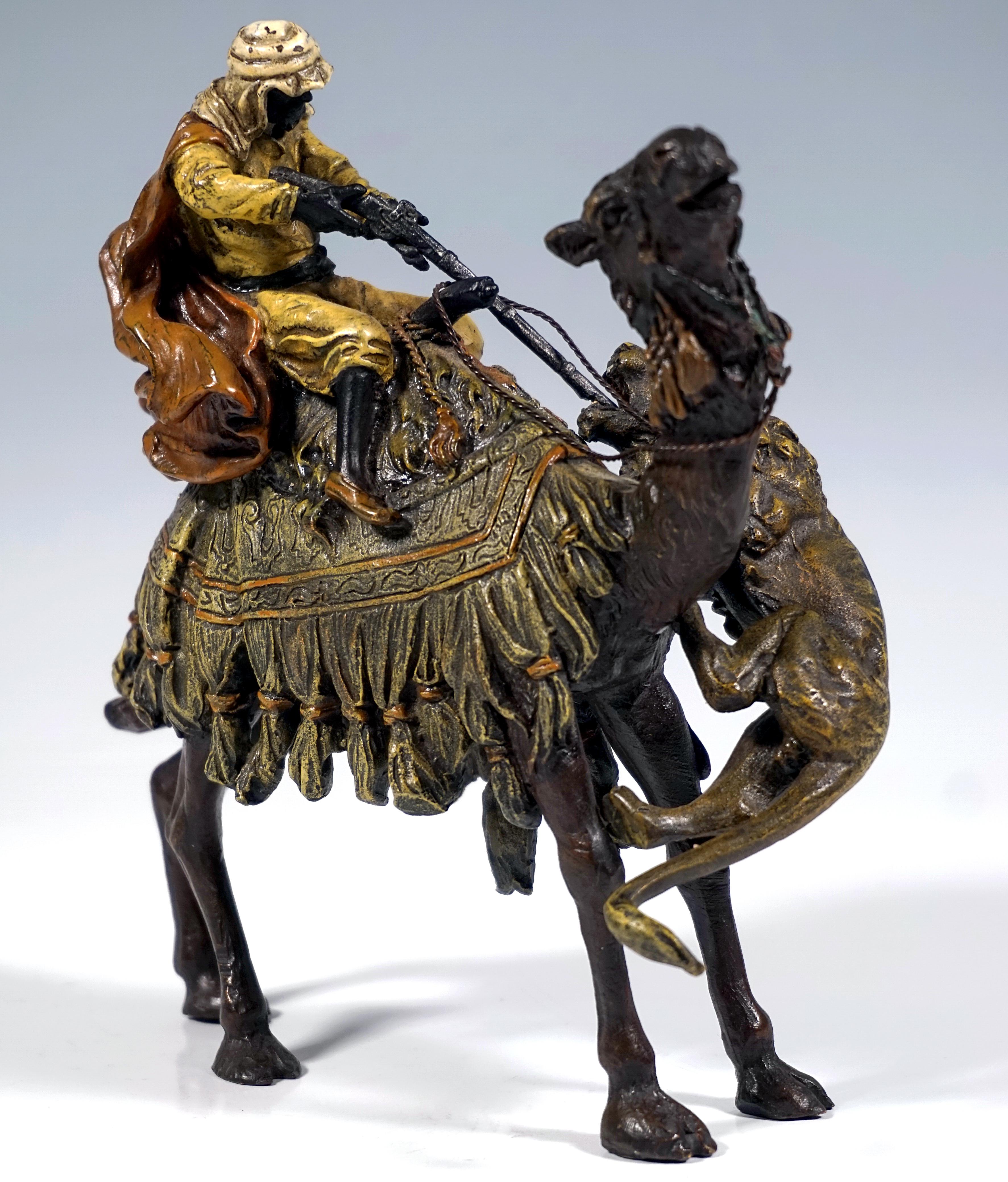 Other Arab On Camel Shooting A Lion, Viennese Bronze by Bergmann, around 1900 For Sale