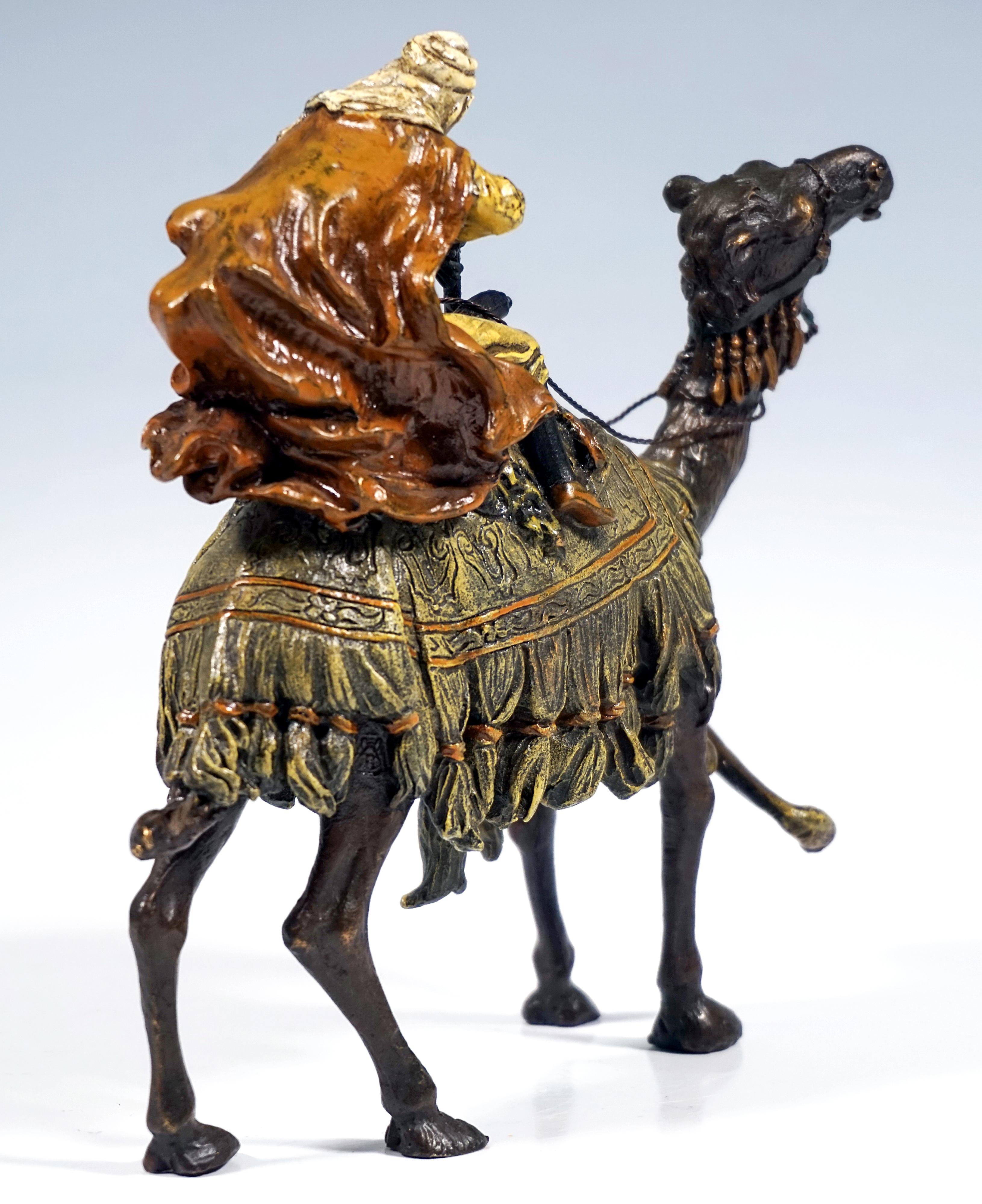 Austrian Arab On Camel Shooting A Lion, Viennese Bronze by Bergmann, around 1900 For Sale