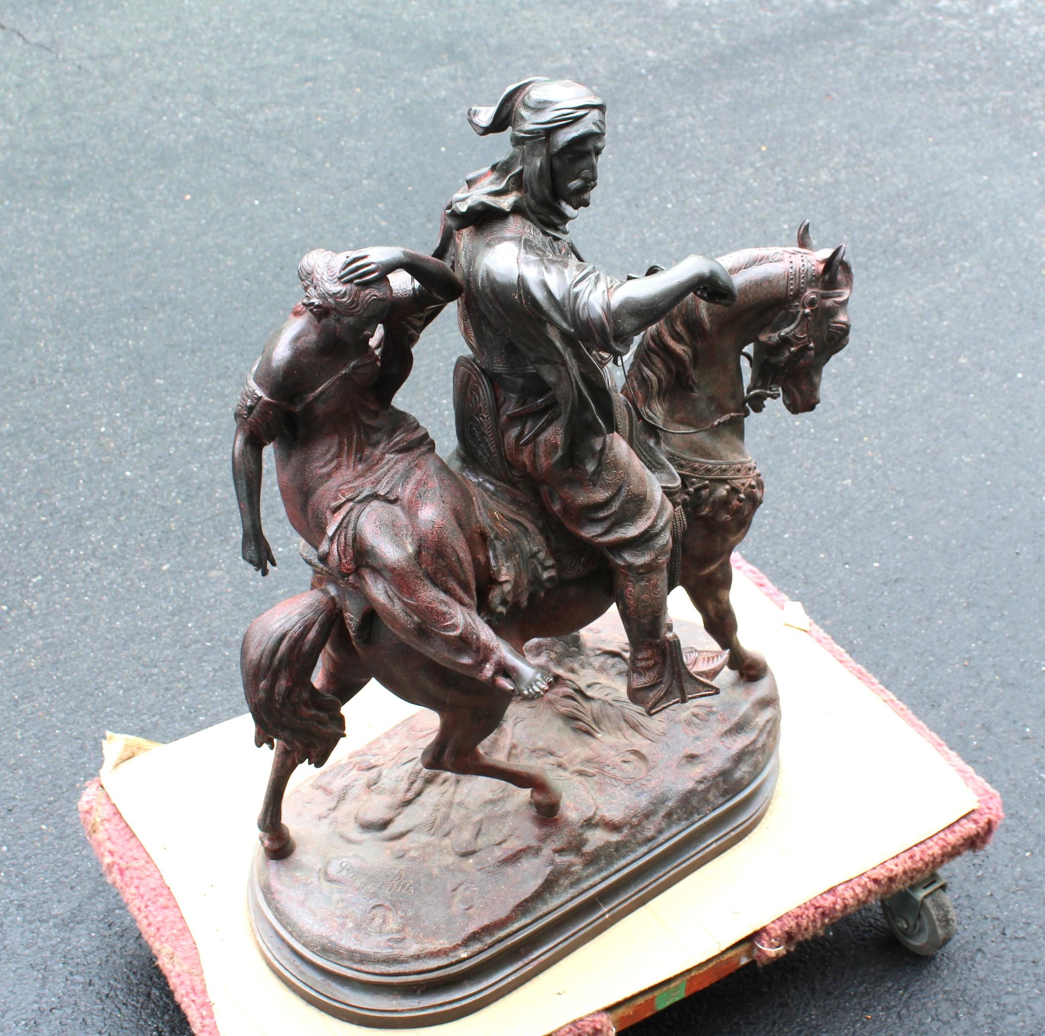 A large Sculpture by both Barye and El Guillman cast and made after the Original . Two signatures are visible on the base . Large at 33