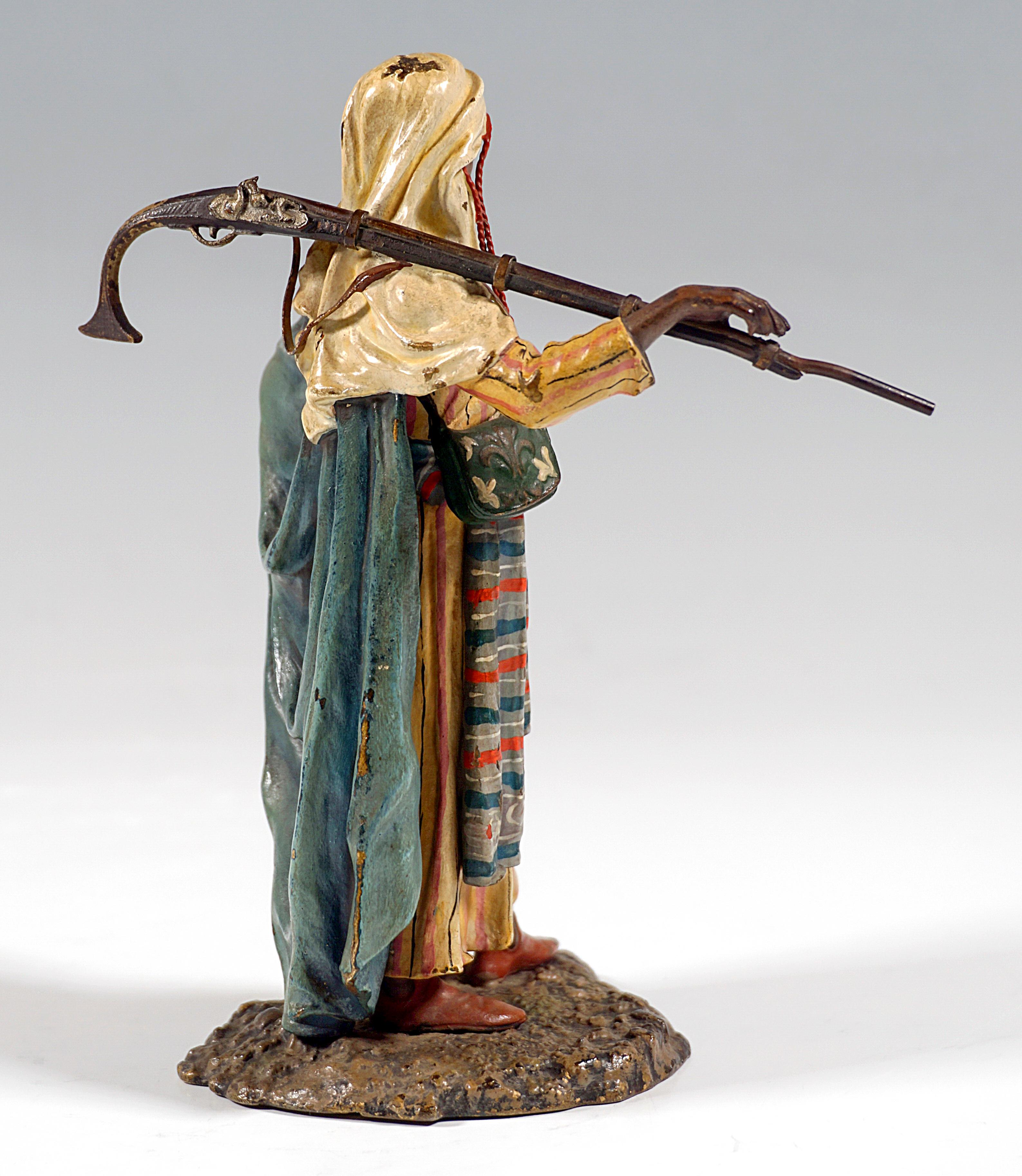 Other Arab with Rifle and Musket, Viennese Bronze Figure by Bergmann, Around 1900