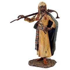 Arab with Rifle and Musket, Viennese Bronze Figure by Bergmann, Around 1900