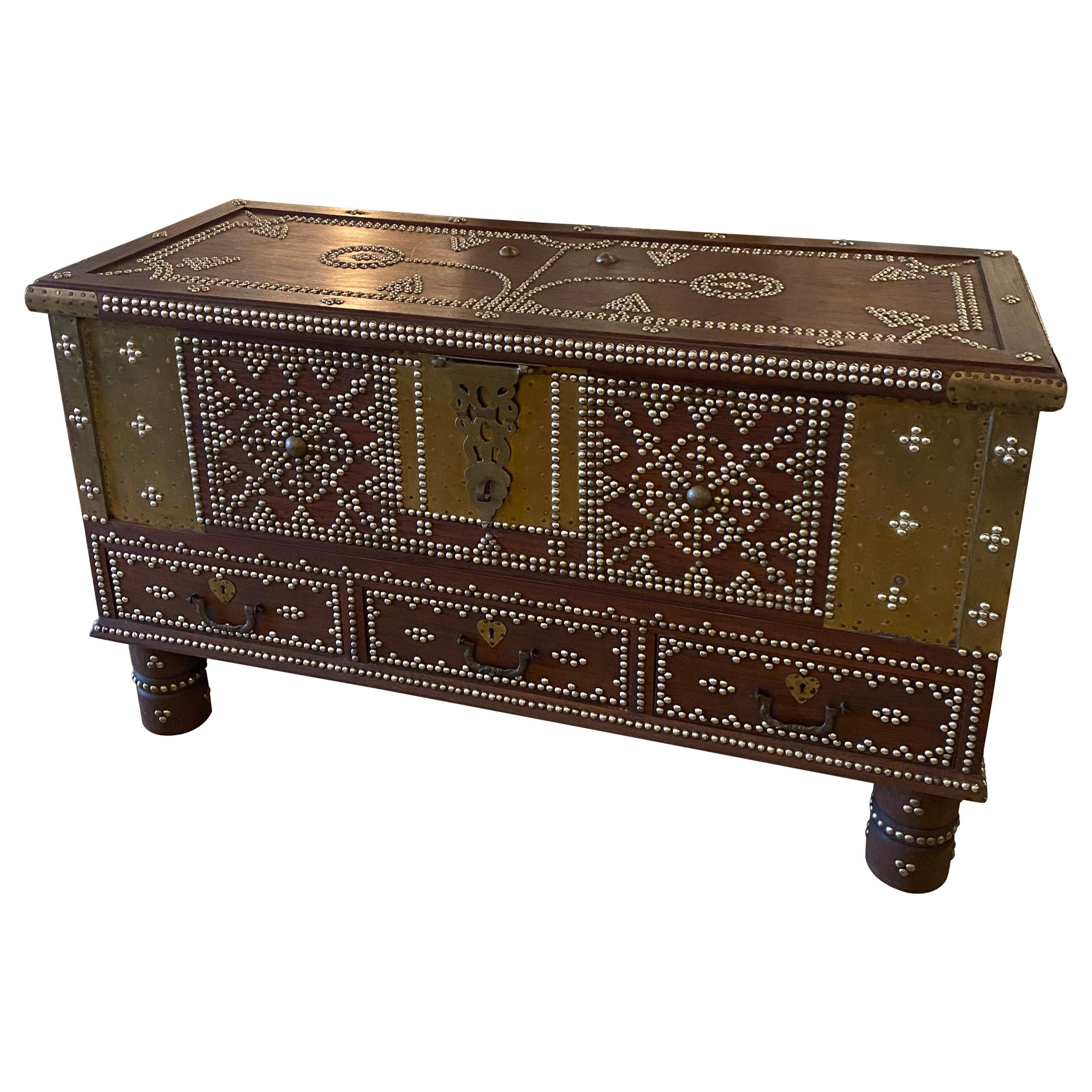Arab Wooden and Brass Studded Coffee Cocktail Table Trunk Chest Zanzibar