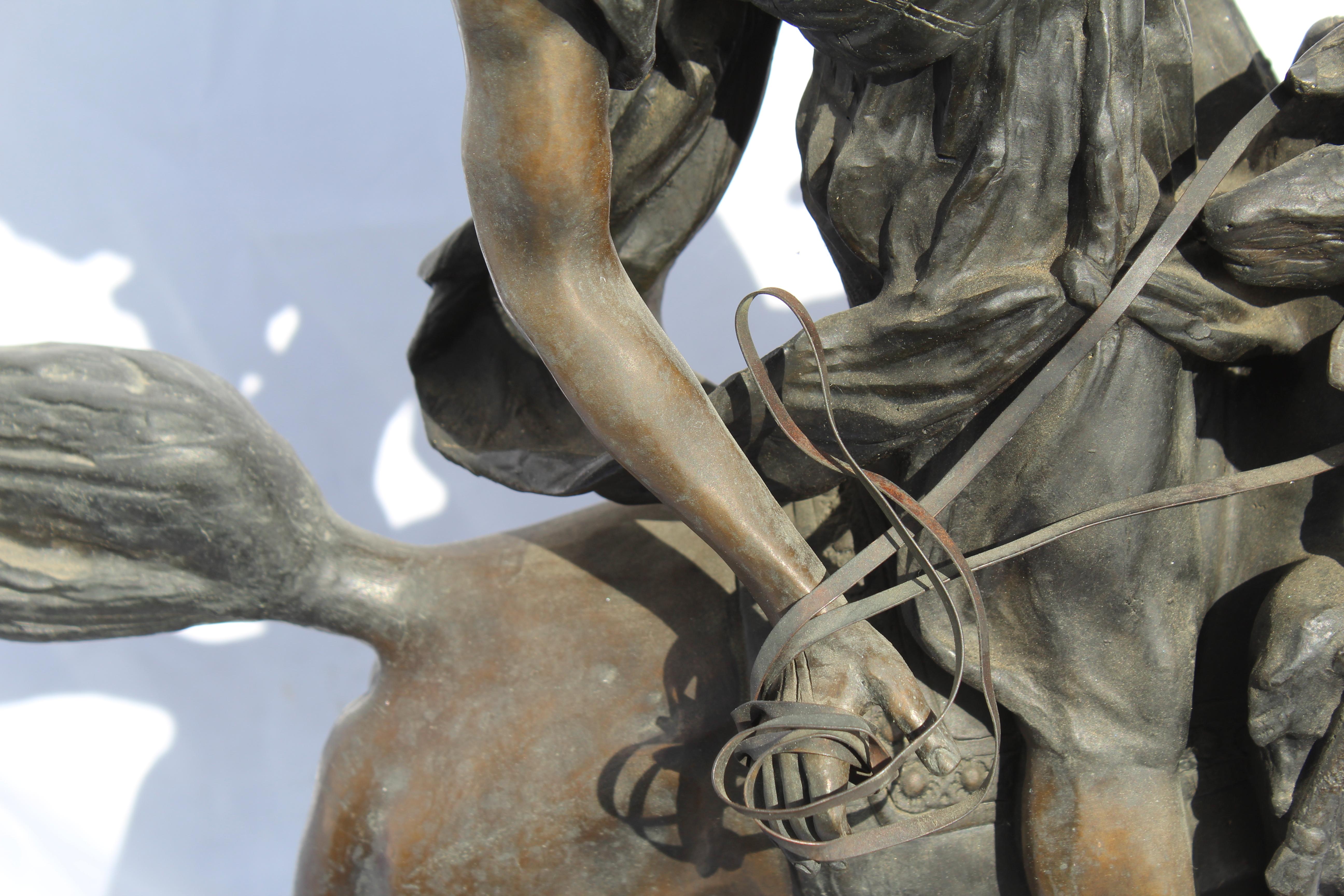 Nord-américain Arabe sur cheval, Lg Bronze, d'après Le Courtier, base en marbre Fantasia Arabe 