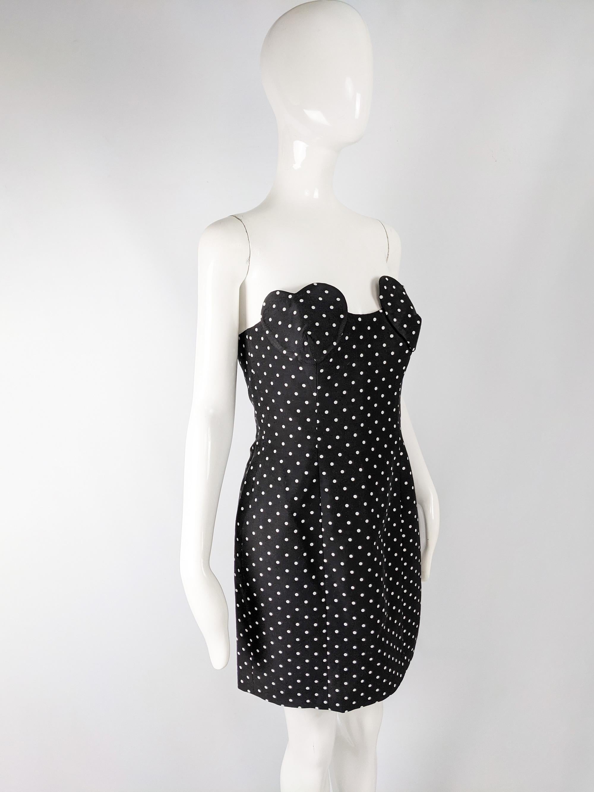 Black Arabella Pollen 1980s Vintage Love Heart Sculptural Bust Dress