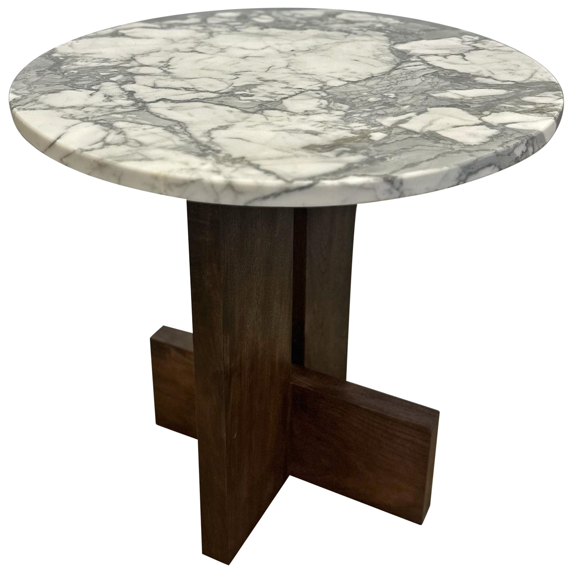 Arabescato Marble & Dark Walnut Axel Side Table by Mary Ratcliffe Studio