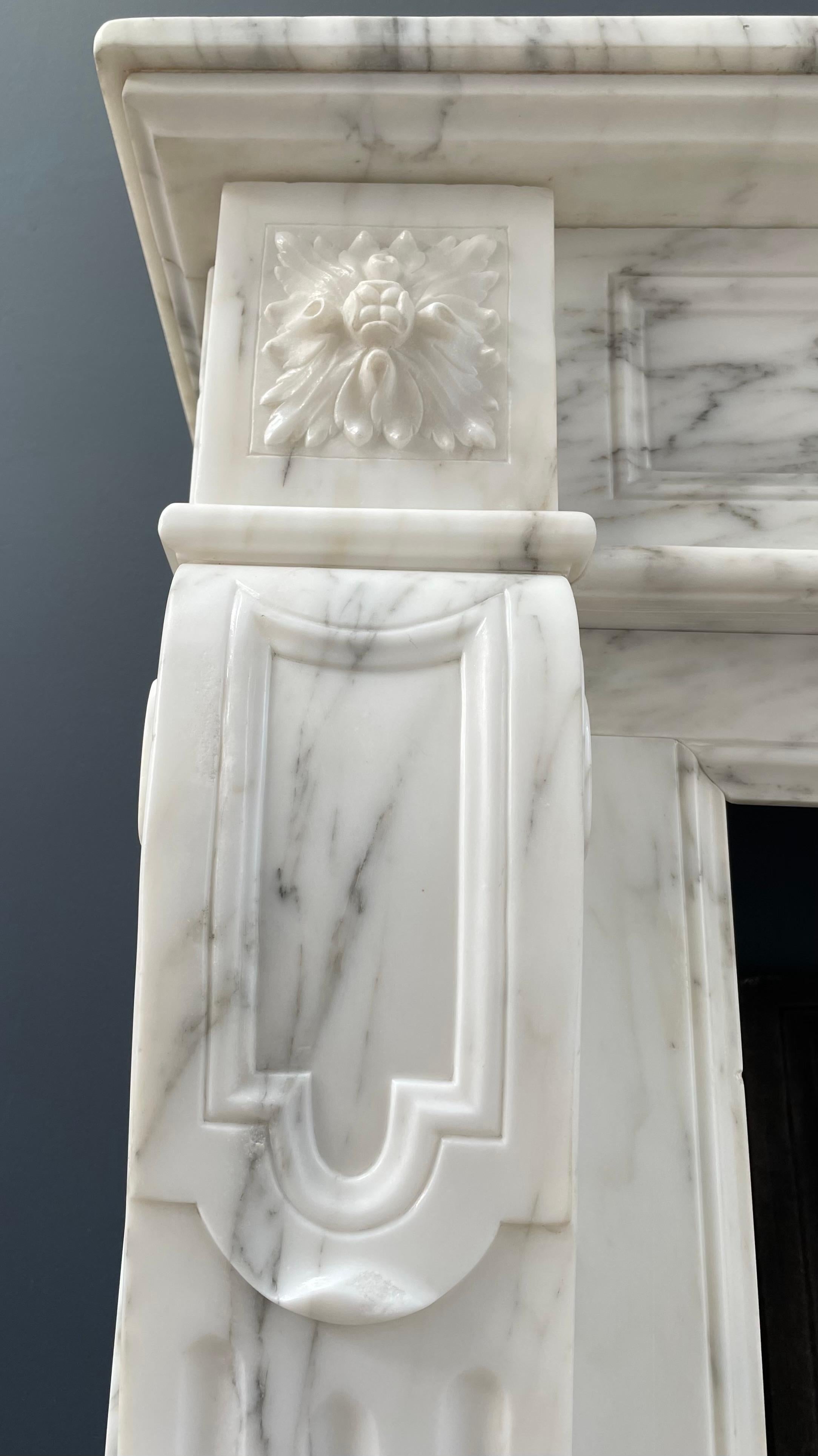 Arabescato Marble French Antique Front Fireplace For Sale 4