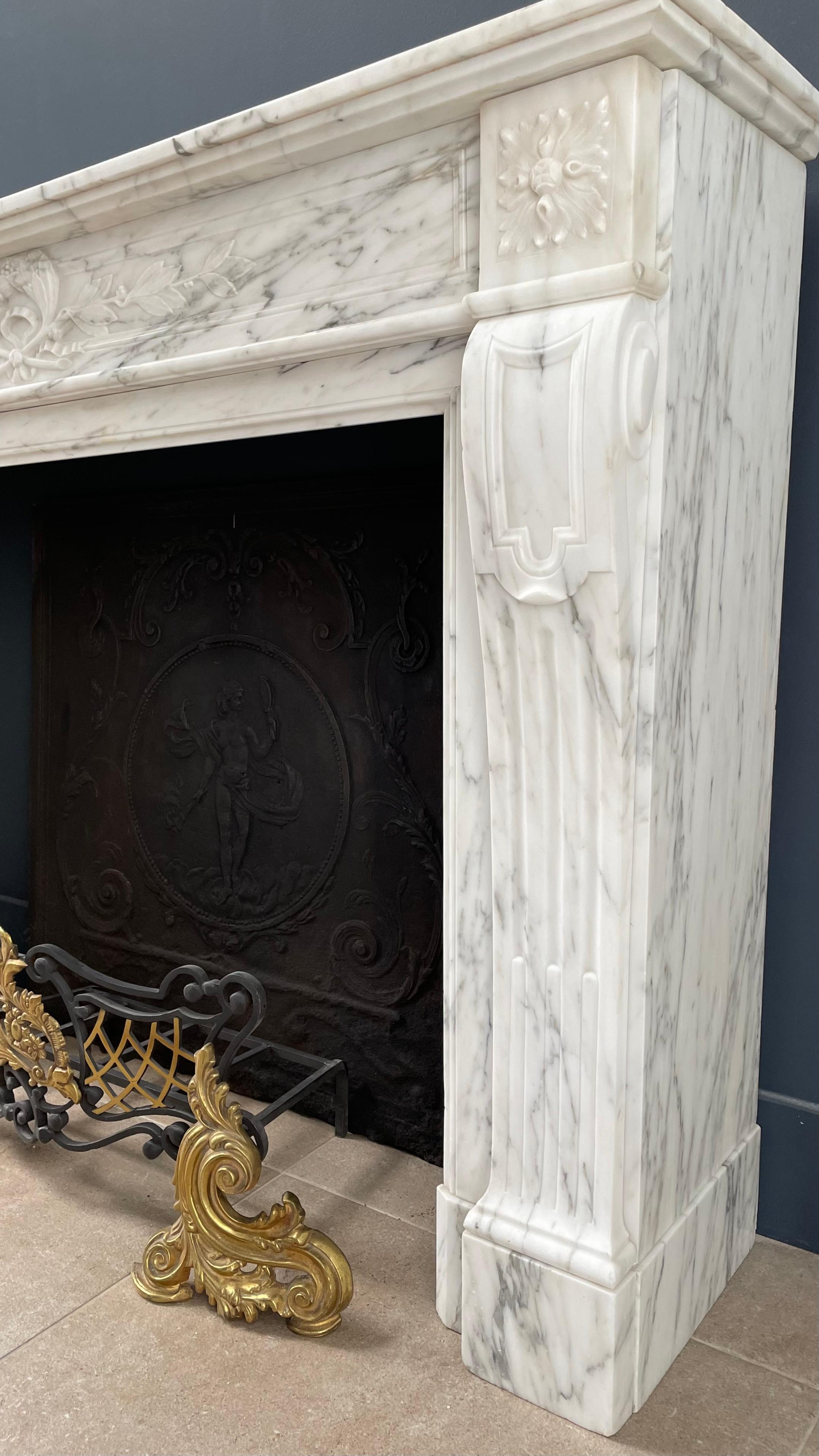 Arabescato Marble French Antique Front Fireplace For Sale 6