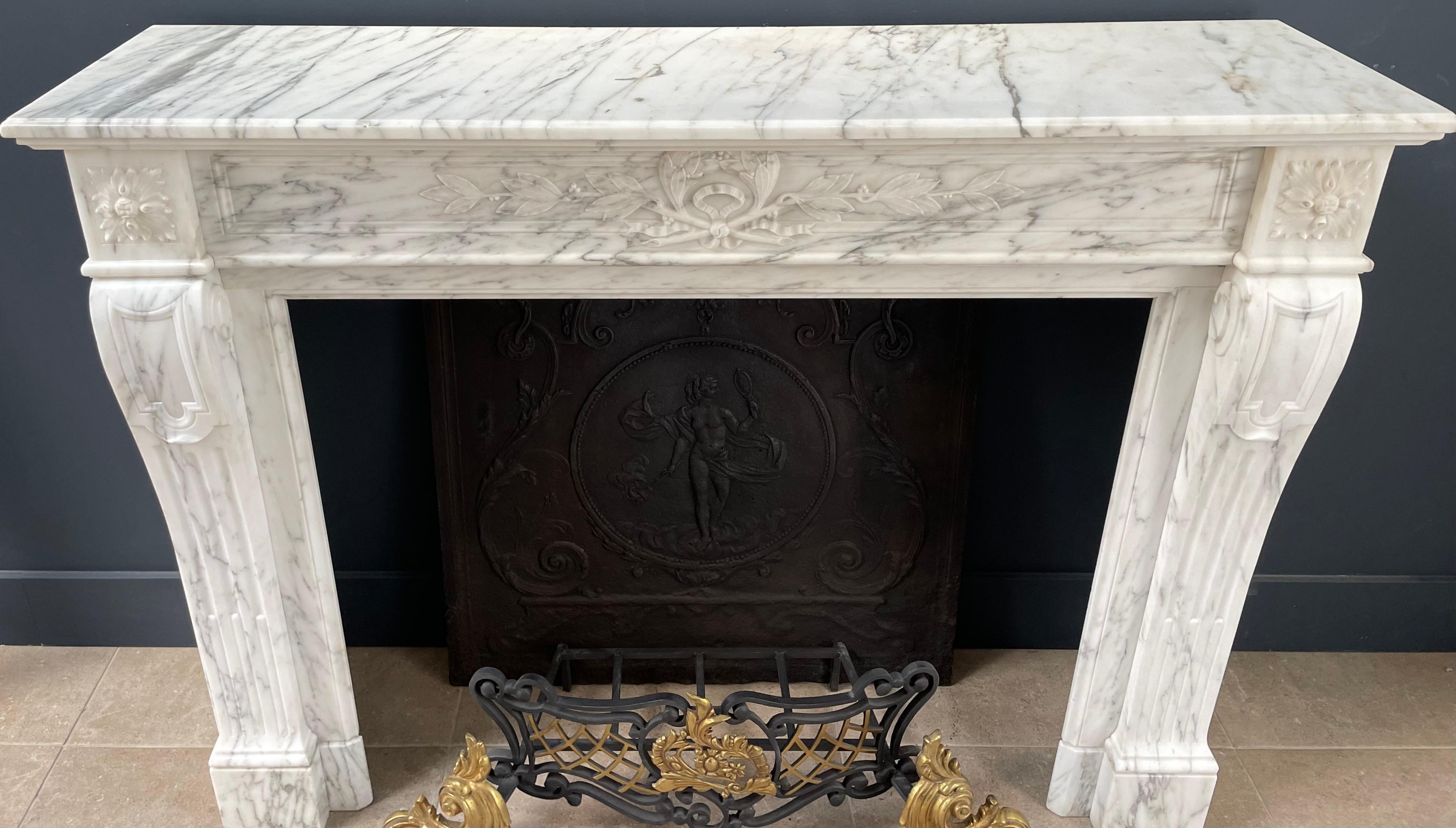 Arabescato Marble French Antique Front Fireplace For Sale 7