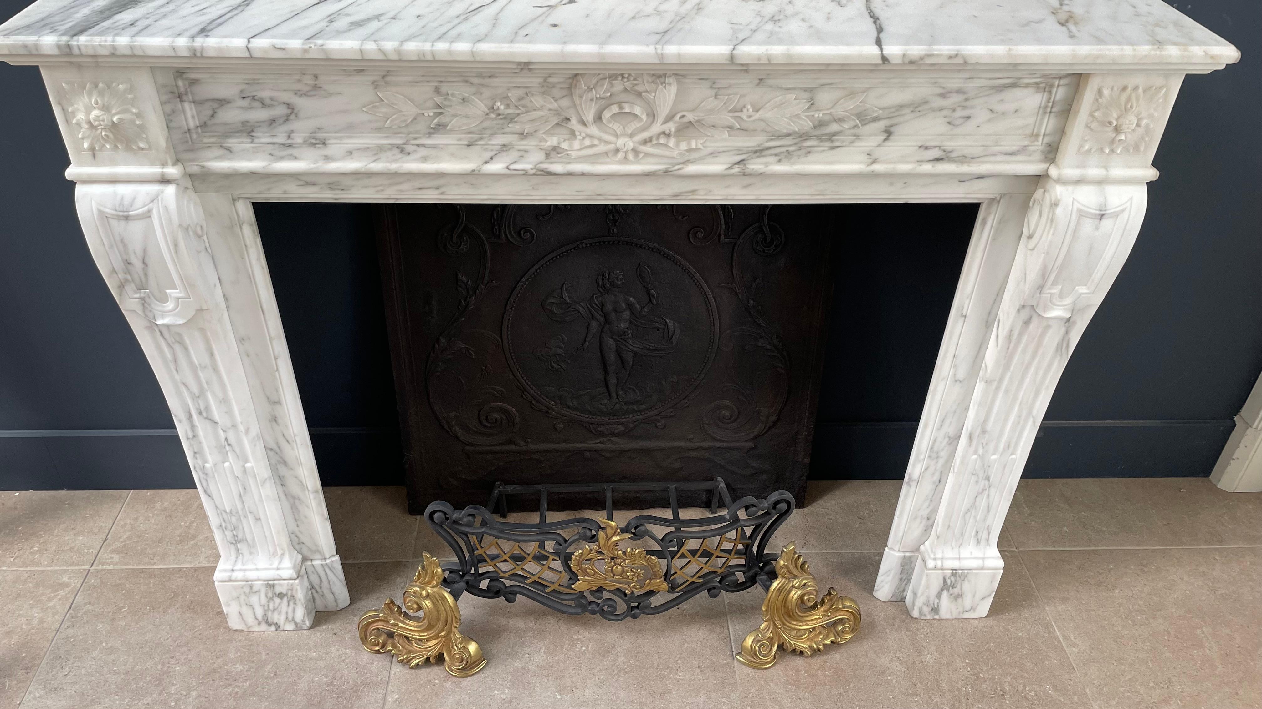 Arabescato Marble French Antique Front Fireplace For Sale 8