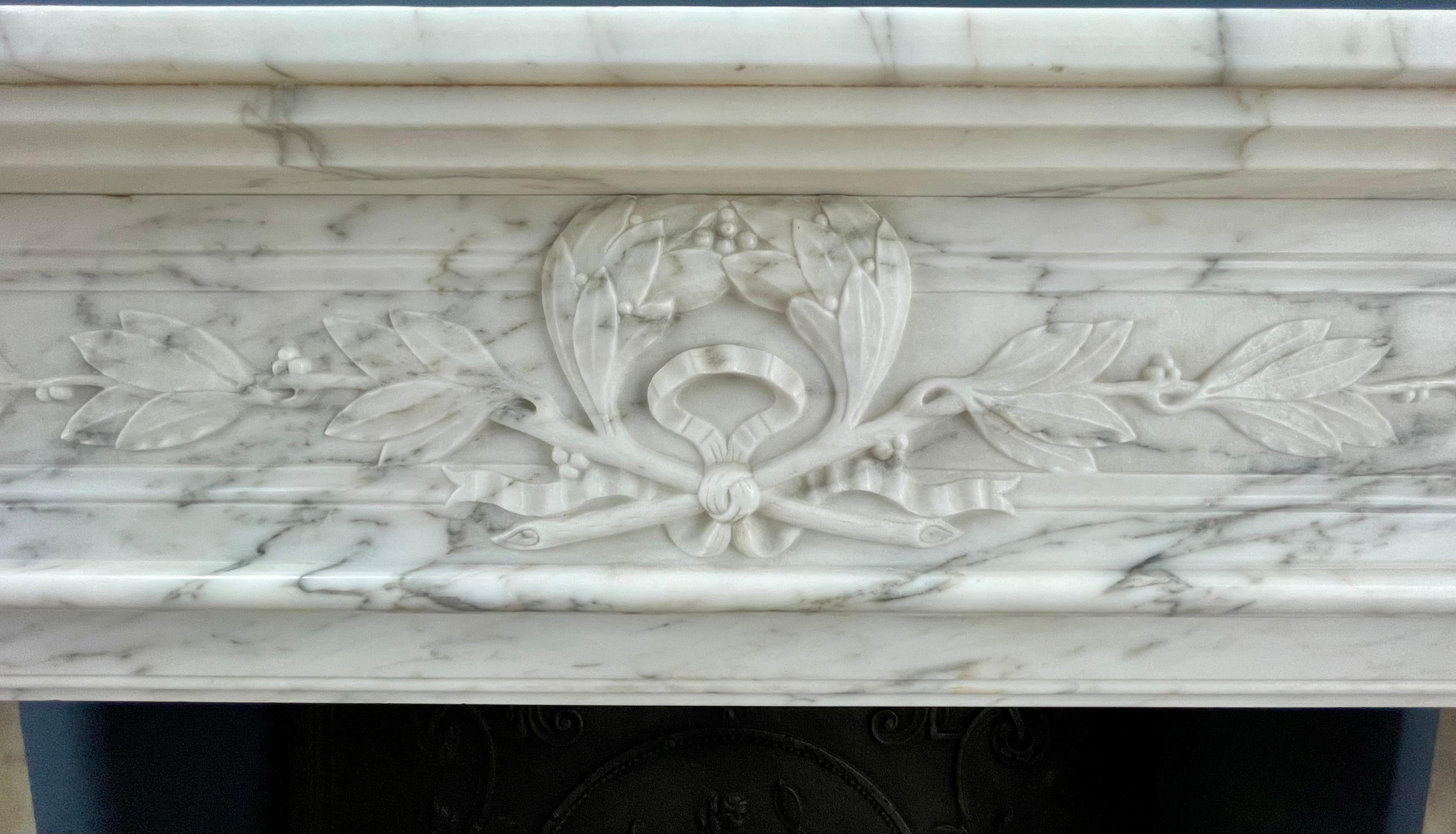 Arabescato Marble French Antique Front Fireplace For Sale 10