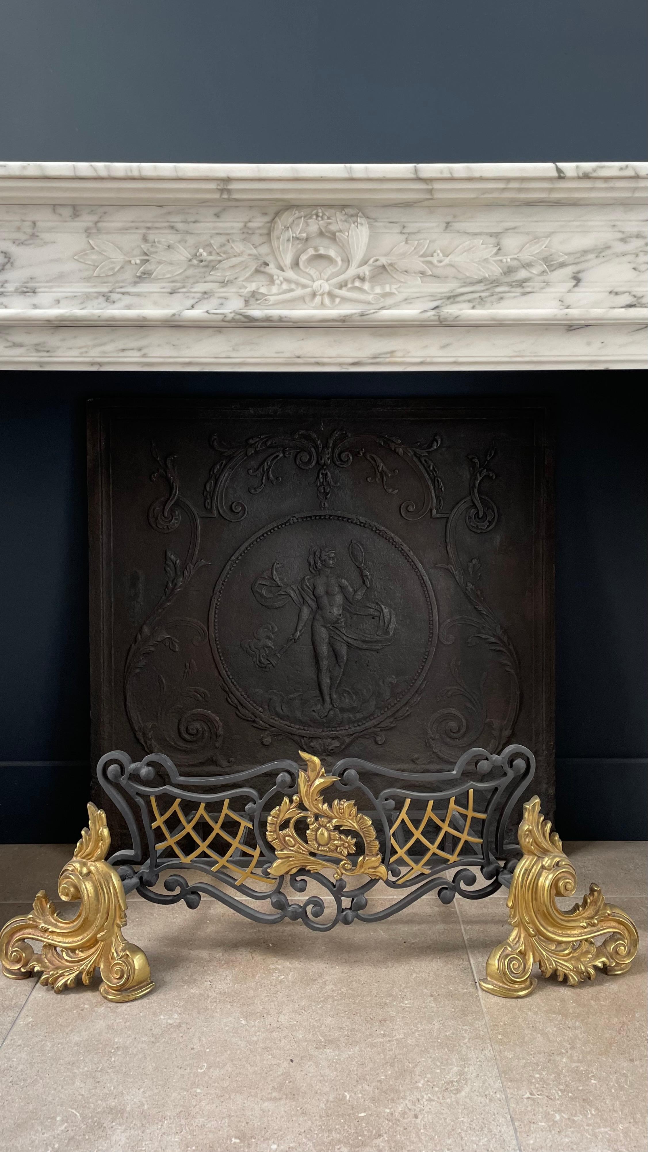 Louis XV Arabescato Marble French Antique Front Fireplace For Sale