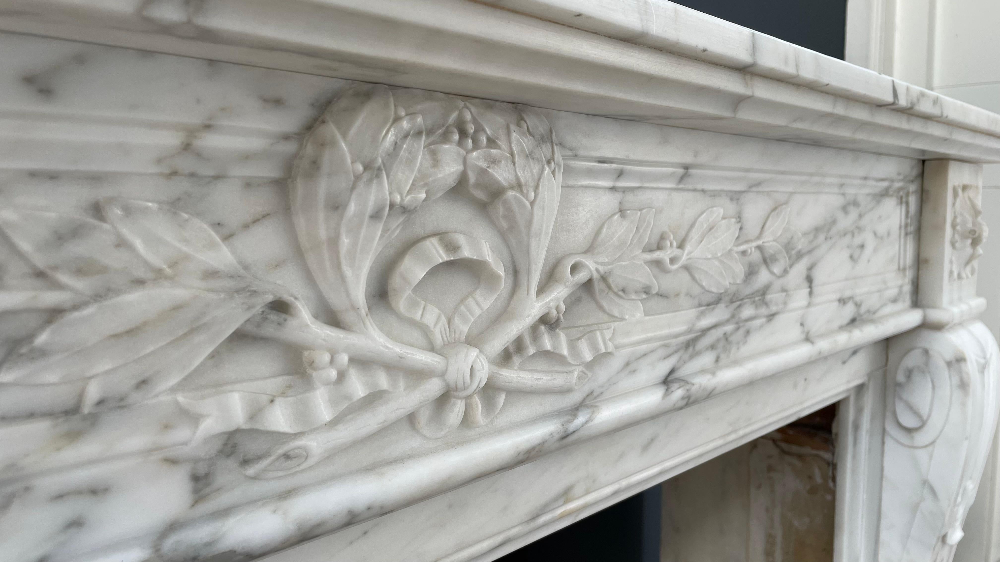 19th Century Arabescato Marble French Antique Front Fireplace For Sale