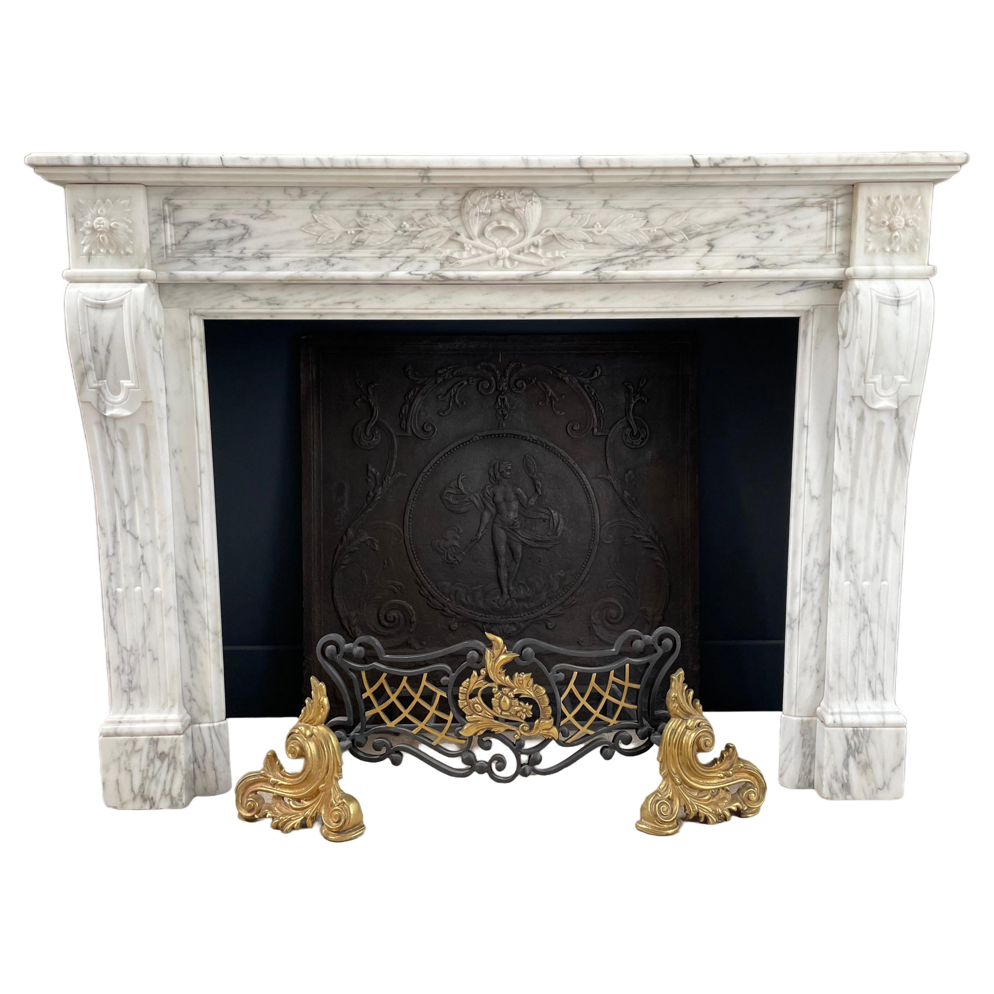 Arabescato Marble French Antique Front Fireplace For Sale
